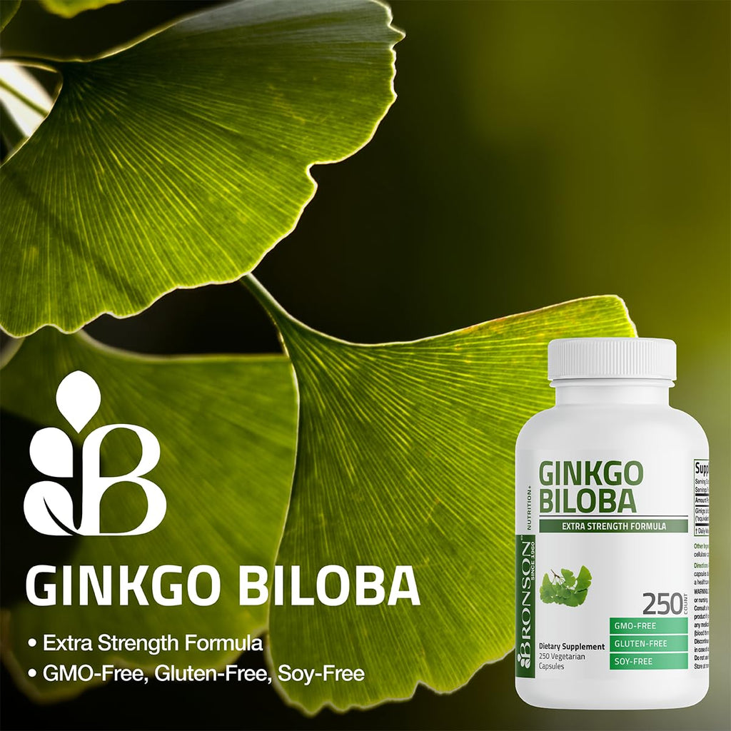 Bronson Ginkgo Biloba Extra Strength Supports Brain Function & Memory Support, 120 Vegetarian Capsules - FENGGESTORE20