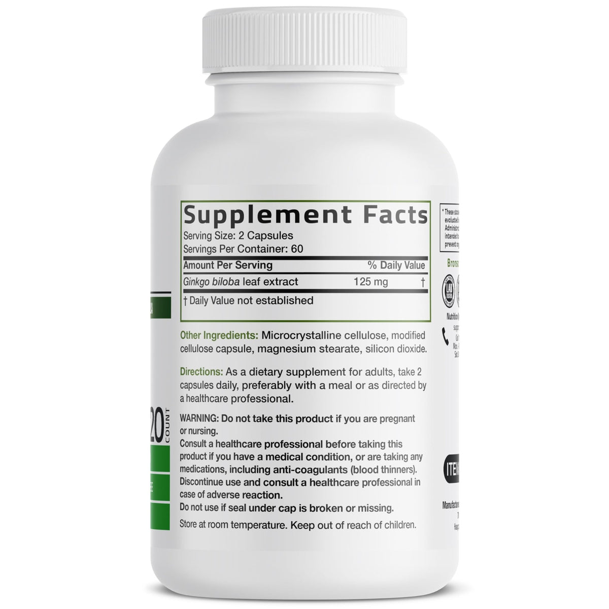 Bronson Ginkgo Biloba Extra Strength Supports Brain Function & Memory Support, 120 Vegetarian Capsules - FENGGESTORE20