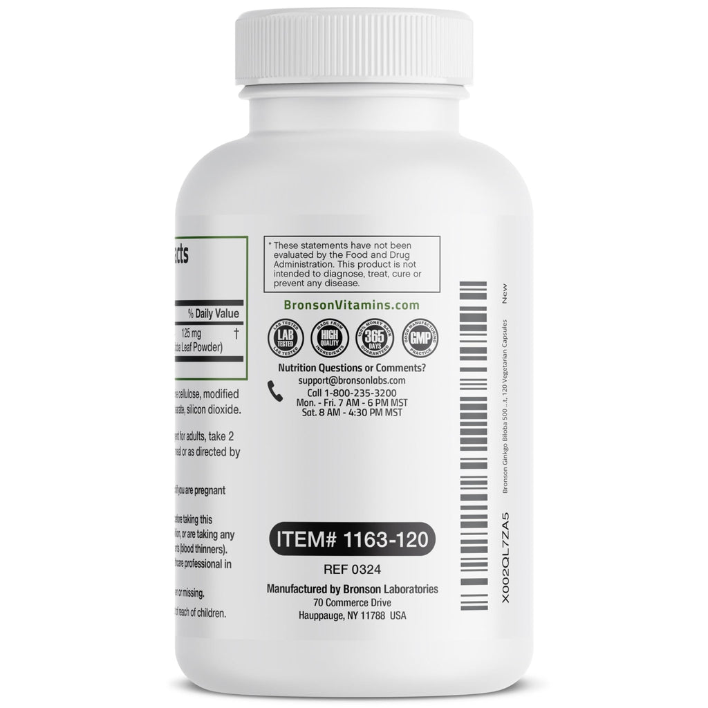 Bronson Ginkgo Biloba Extra Strength Supports Brain Function & Memory Support, 120 Vegetarian Capsules - FENGGESTORE20