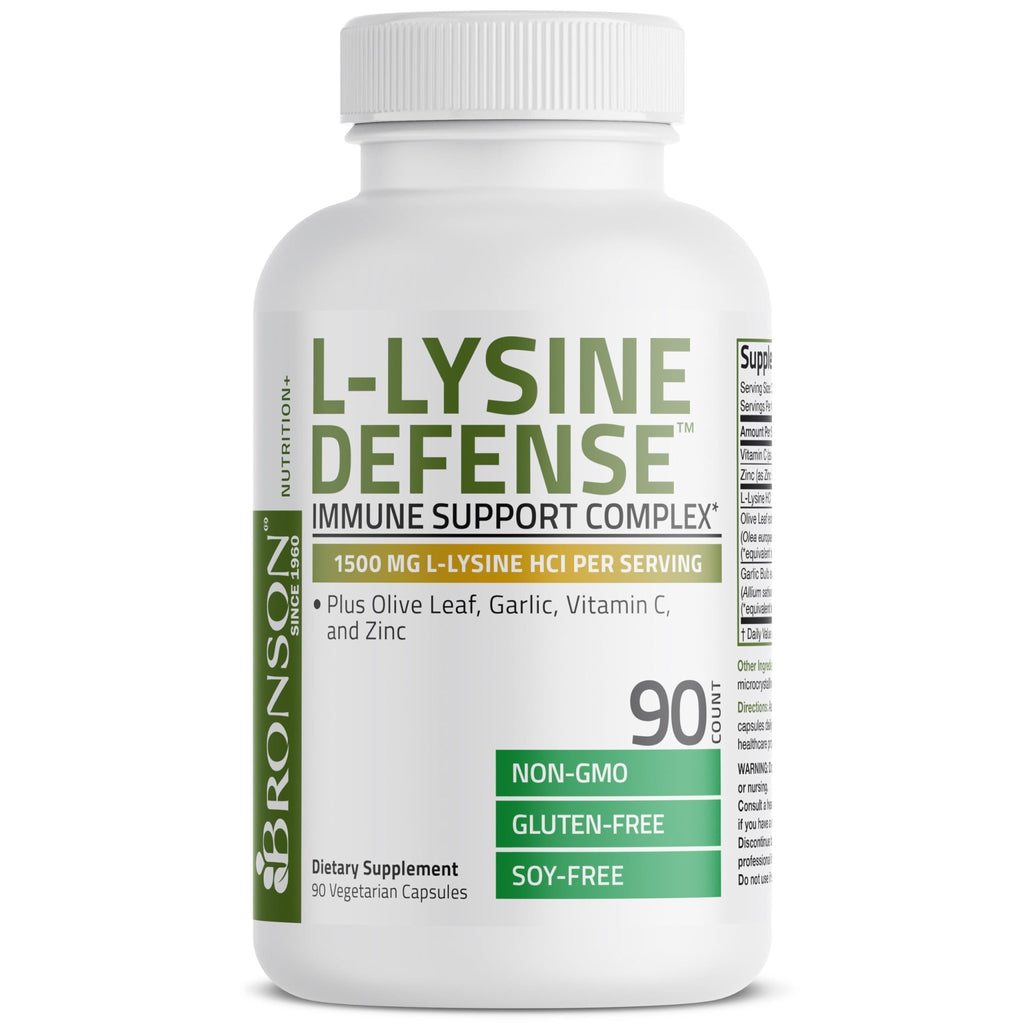 Bronson L-Lysine Defense Immune Support Complex 1500 MG L-Lysine Plus Olive Leaf, Garlic, Vitamin C and Zinc - FENGGESTORE20