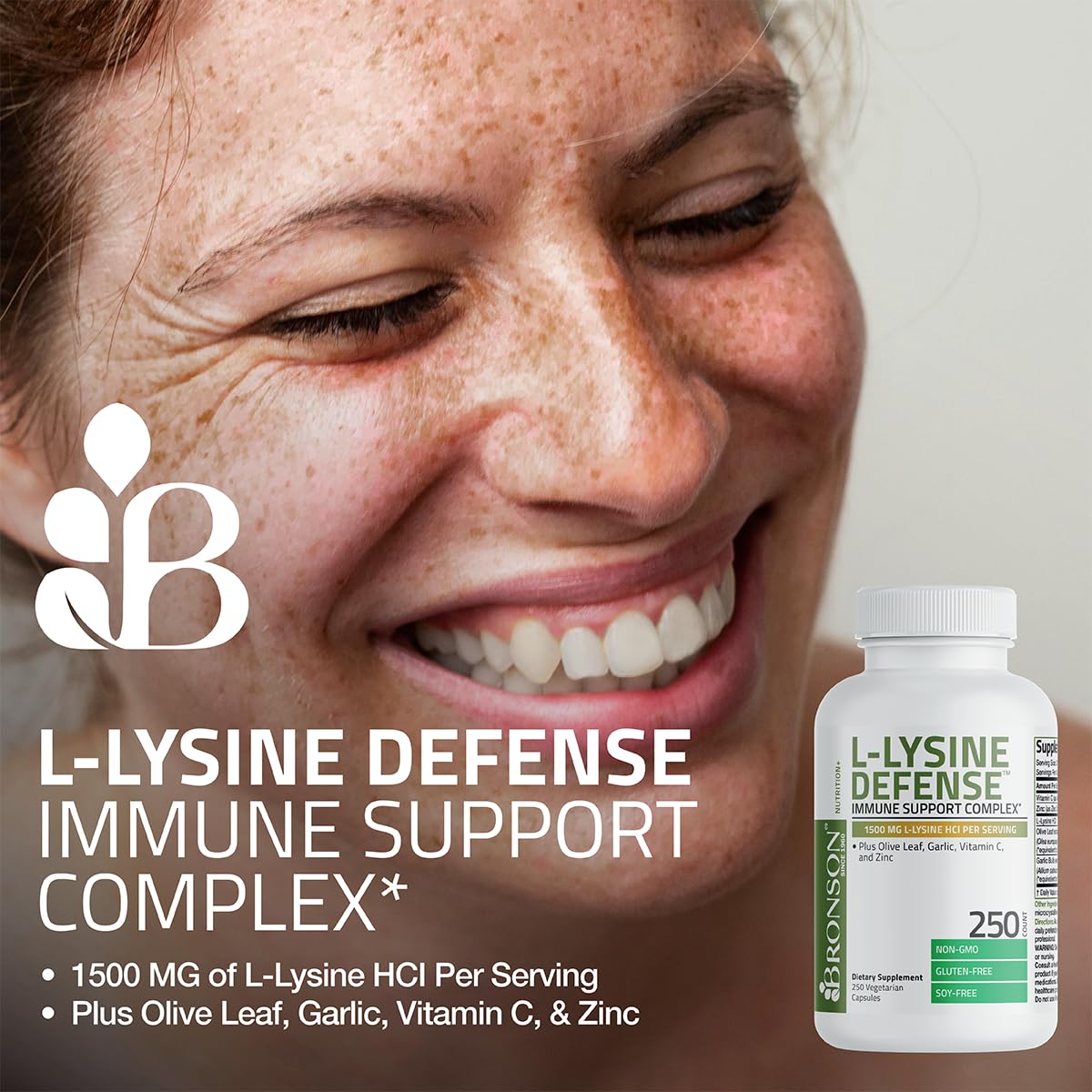 Bronson L-Lysine Defense Immune Support Complex 1500 MG L-Lysine Plus Olive Leaf, Garlic, Vitamin C and Zinc - FENGGESTORE20