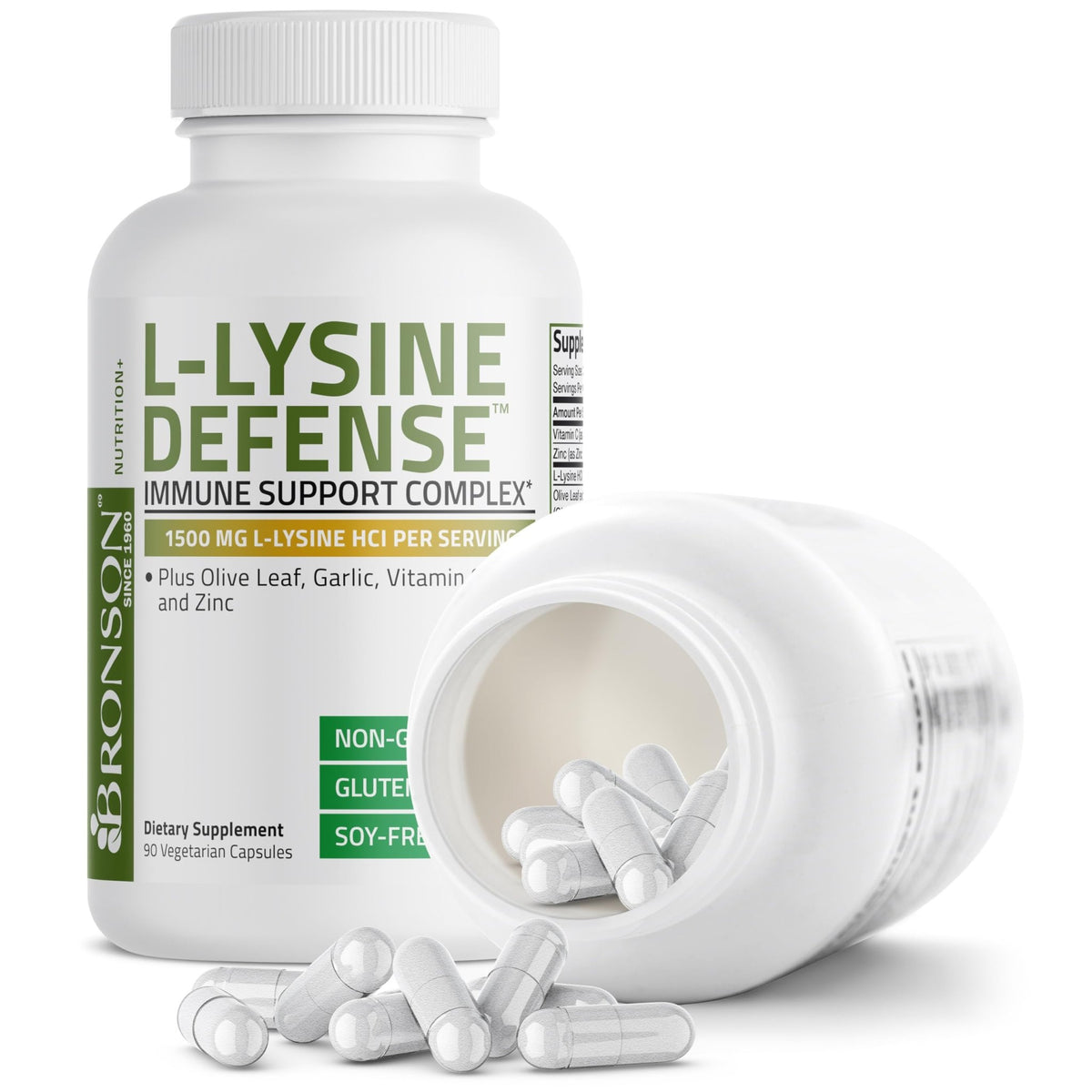 Bronson L-Lysine Defense Immune Support Complex 1500 MG L-Lysine Plus Olive Leaf, Garlic, Vitamin C and Zinc - FENGGESTORE20