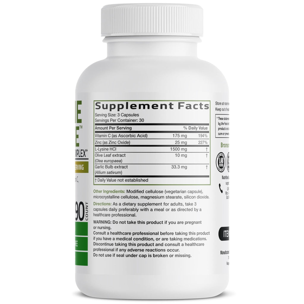 Bronson L-Lysine Defense Immune Support Complex 1500 MG L-Lysine Plus Olive Leaf, Garlic, Vitamin C and Zinc - FENGGESTORE20
