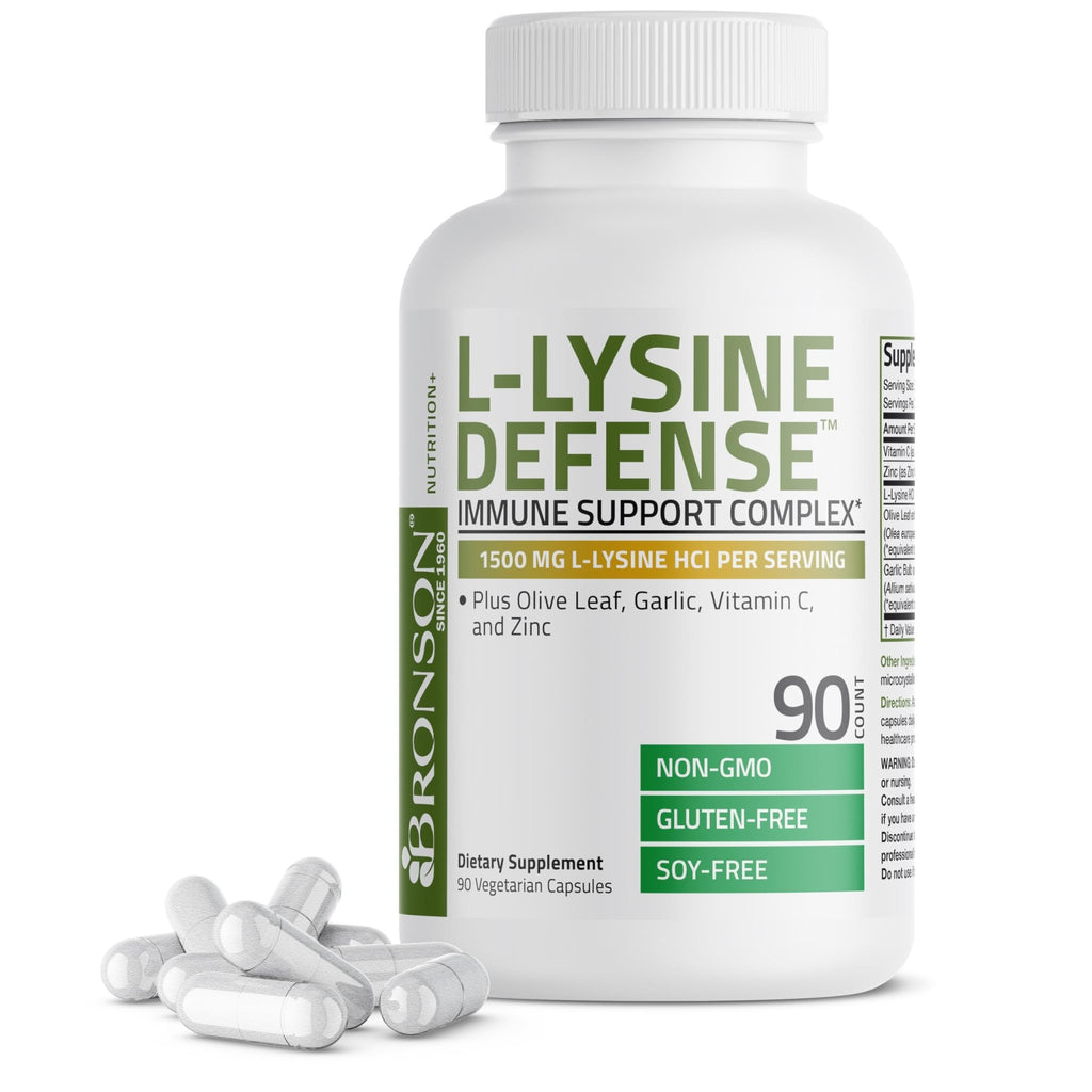 Bronson L-Lysine Defense Immune Support Complex 1500 MG L-Lysine Plus Olive Leaf, Garlic, Vitamin C and Zinc - FENGGESTORE20