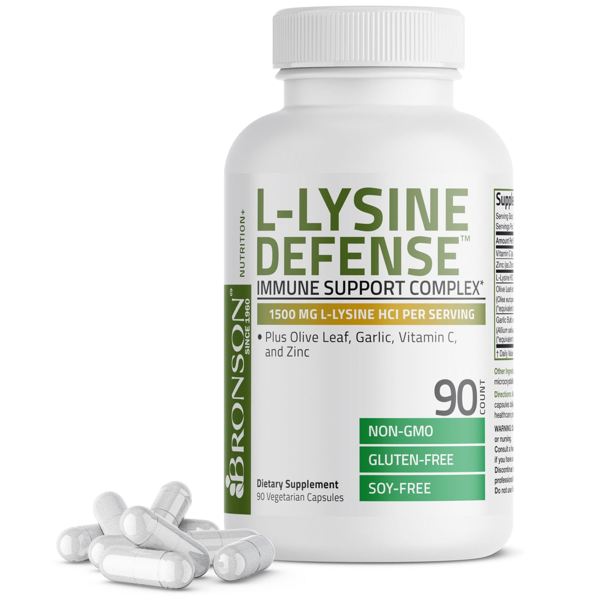 Bronson L-Lysine Defense Immune Support Complex 1500 MG L-Lysine Plus Olive Leaf, Garlic, Vitamin C and Zinc - FENGGESTORE20