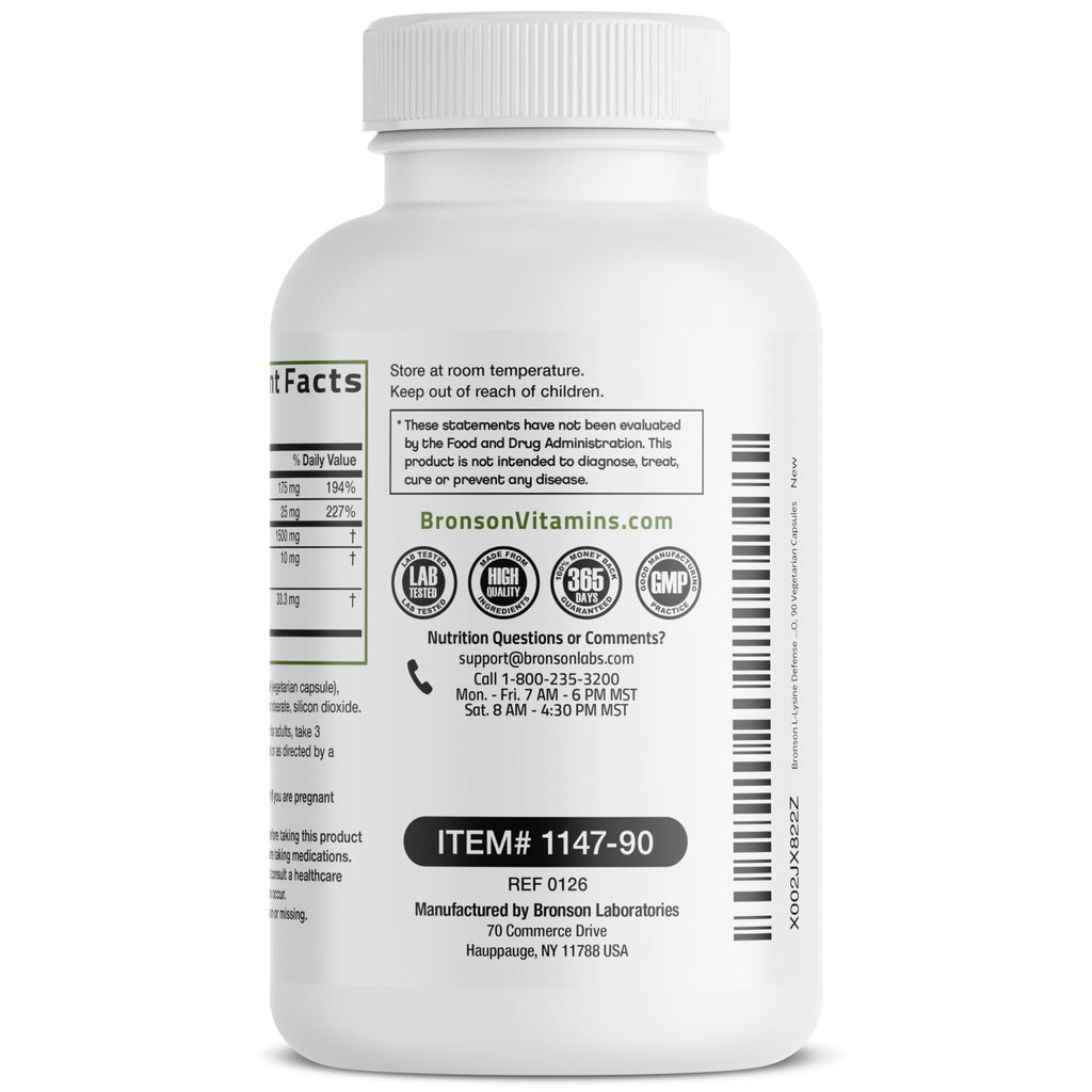 Bronson L-Lysine Defense Immune Support Complex 1500 MG L-Lysine Plus Olive Leaf, Garlic, Vitamin C and Zinc - FENGGESTORE20