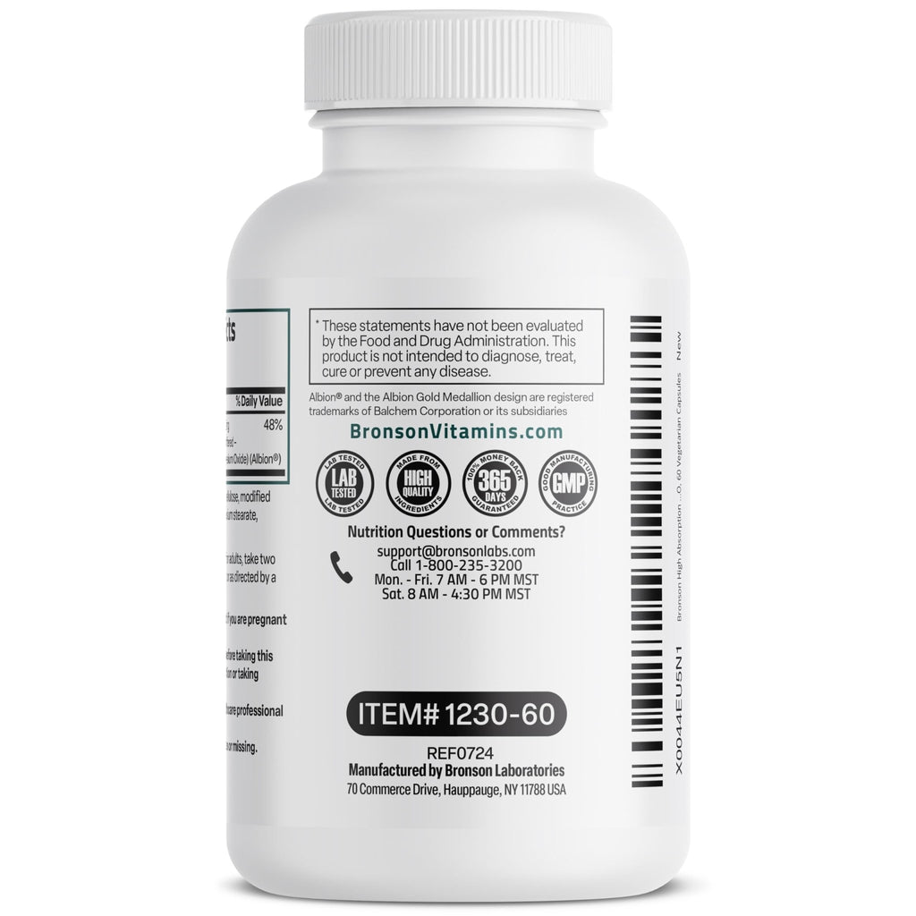 Bronson Magnesium Glycinate 200 MG per Serving Chelated for High Absorption, Gentle On Stomach, Non-GMO, 60 Vegetarian Capsules - FENGGESTORE20