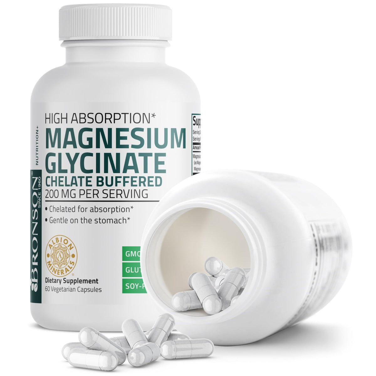 Bronson Magnesium Glycinate 200 MG per Serving Chelated for High Absorption, Gentle On Stomach, Non-GMO, 60 Vegetarian Capsules - FENGGESTORE20