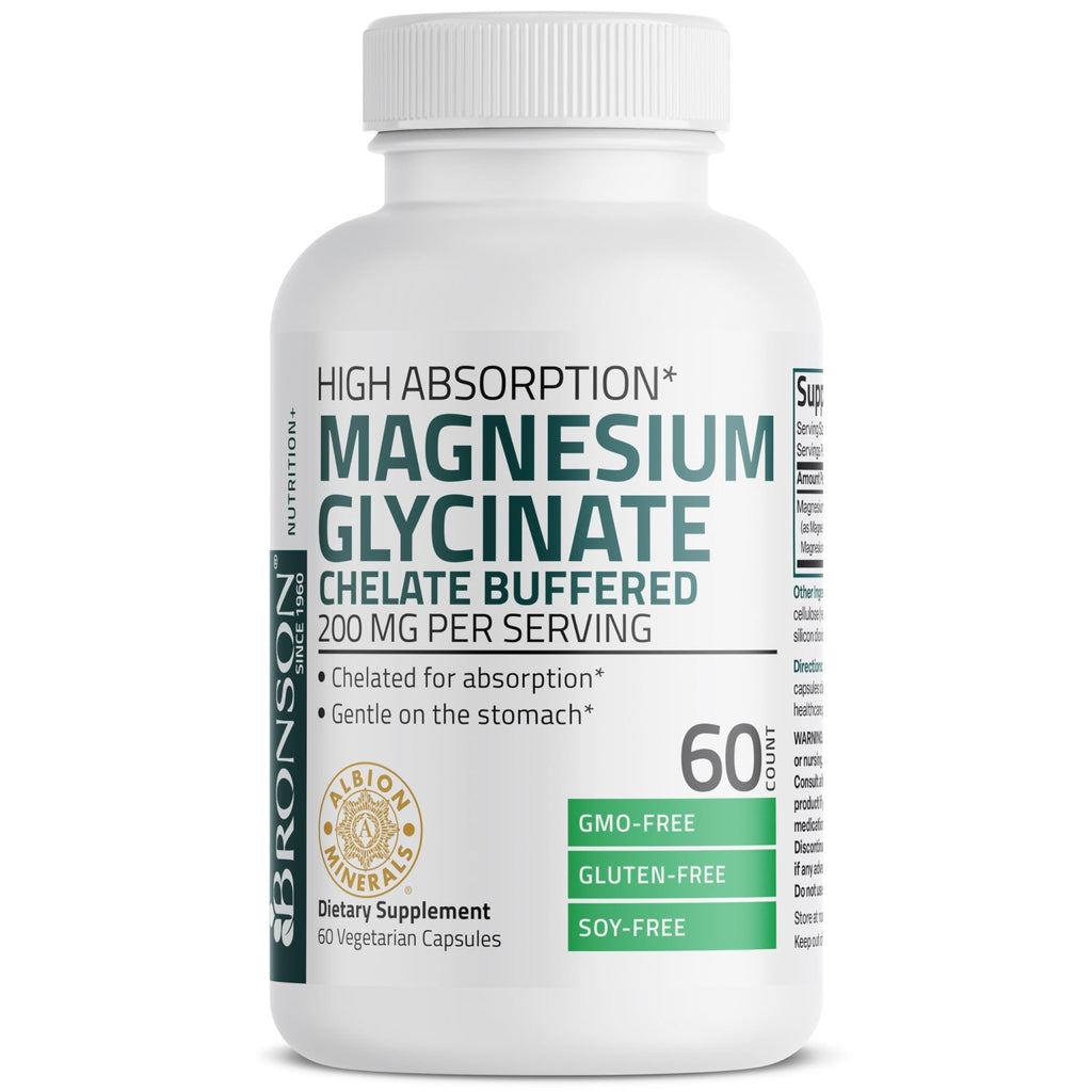 Bronson Magnesium Glycinate 200 MG per Serving Chelated for High Absorption, Gentle On Stomach, Non-GMO, 60 Vegetarian Capsules - FENGGESTORE20