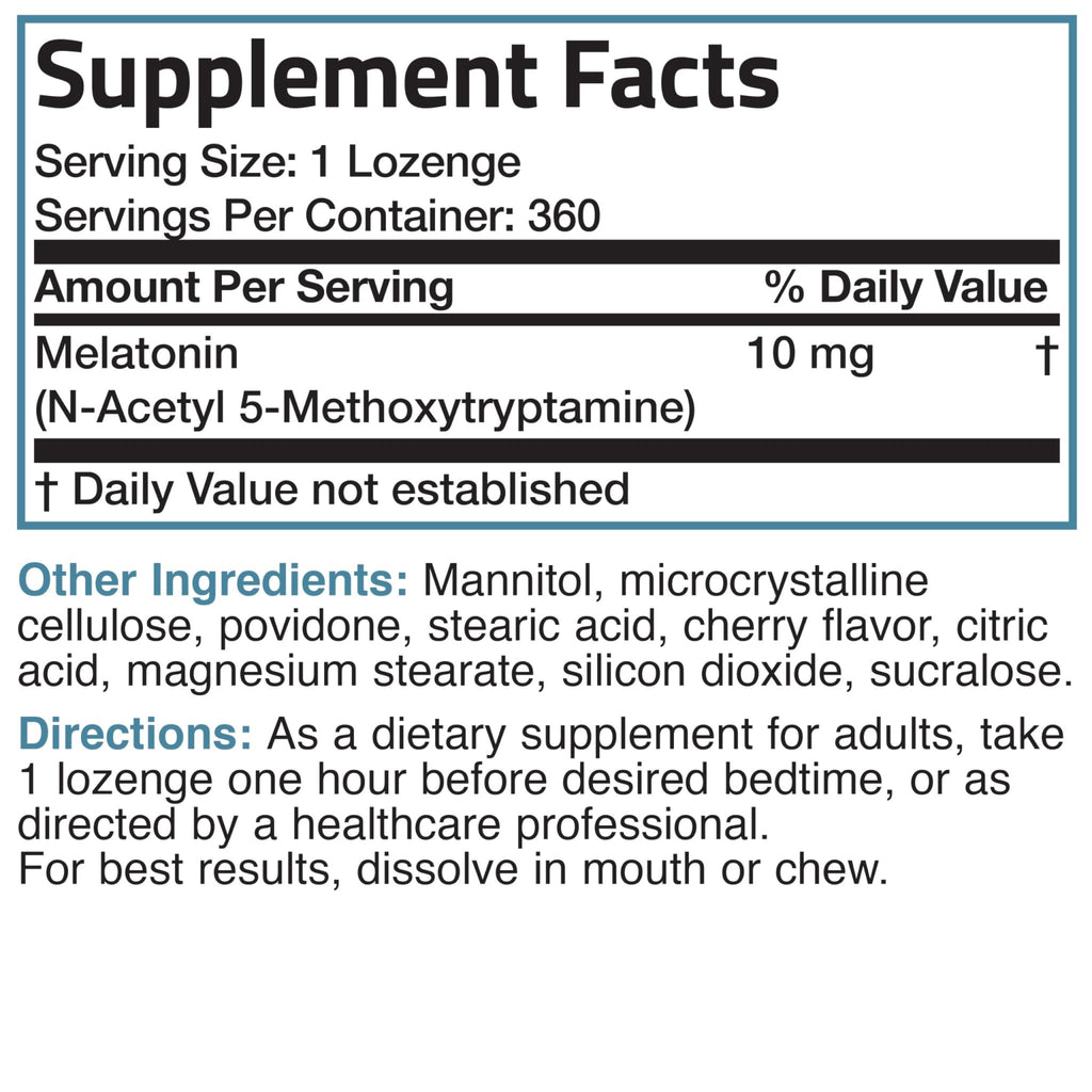 Bronson Melatonin 10mg Fast Dissolve Cherry Flavored Tablets Vegetarian Chewable Lozenges, 360 Count - FENGGESTORE20