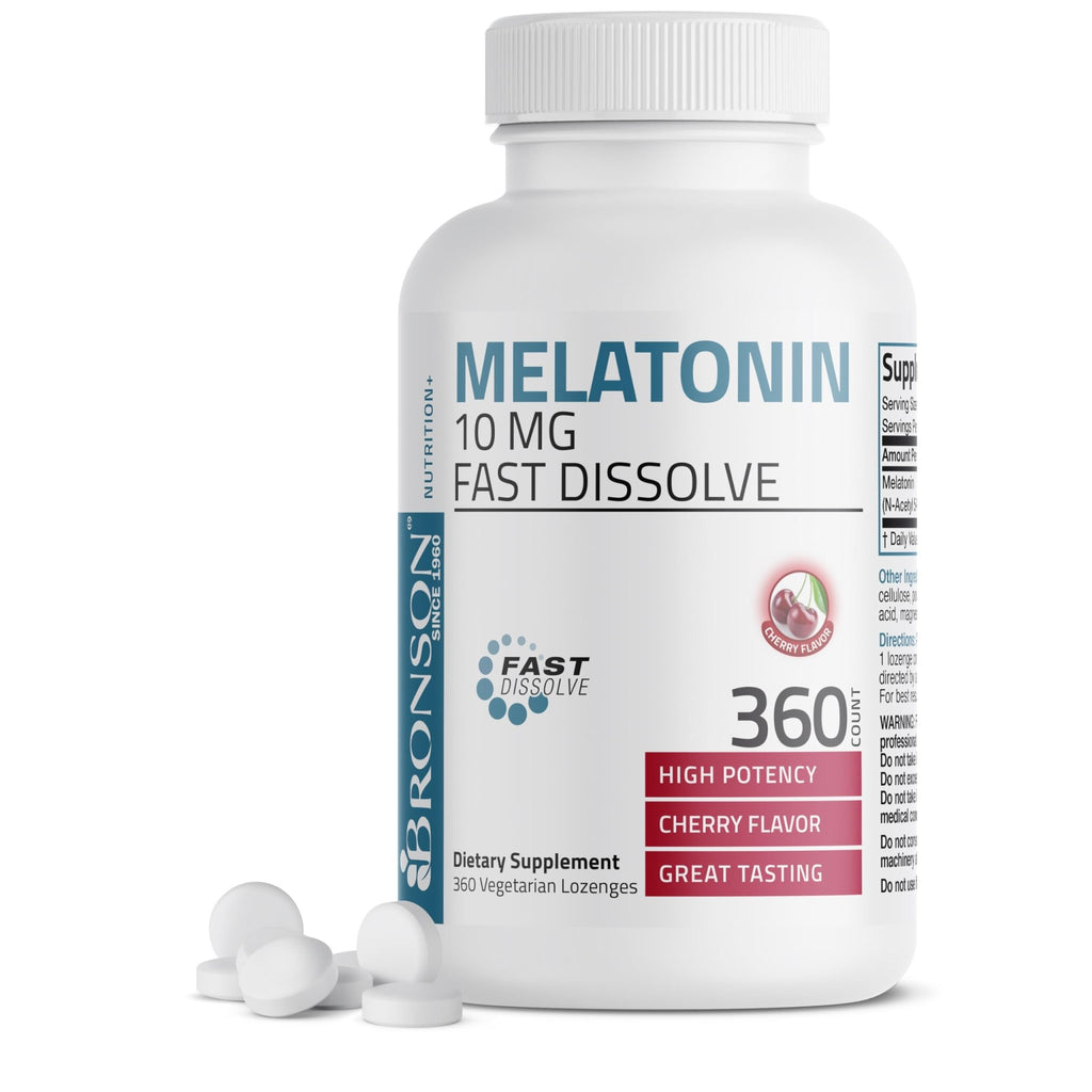 Bronson Melatonin 10mg Fast Dissolve Cherry Flavored Tablets Vegetarian Chewable Lozenges, 360 Count - FENGGESTORE20