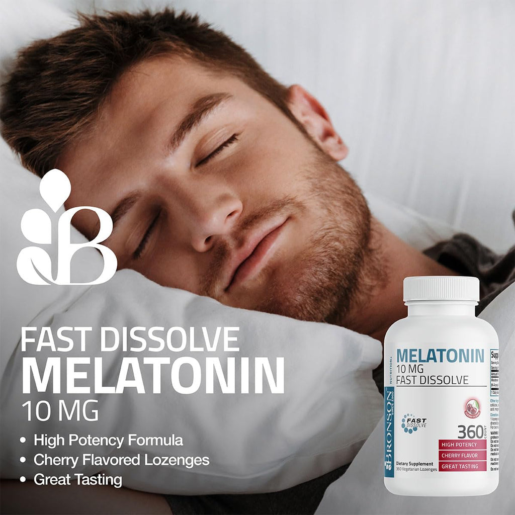 Bronson Melatonin 10mg Fast Dissolve Cherry Flavored Tablets Vegetarian Chewable Lozenges, 360 Count - FENGGESTORE20