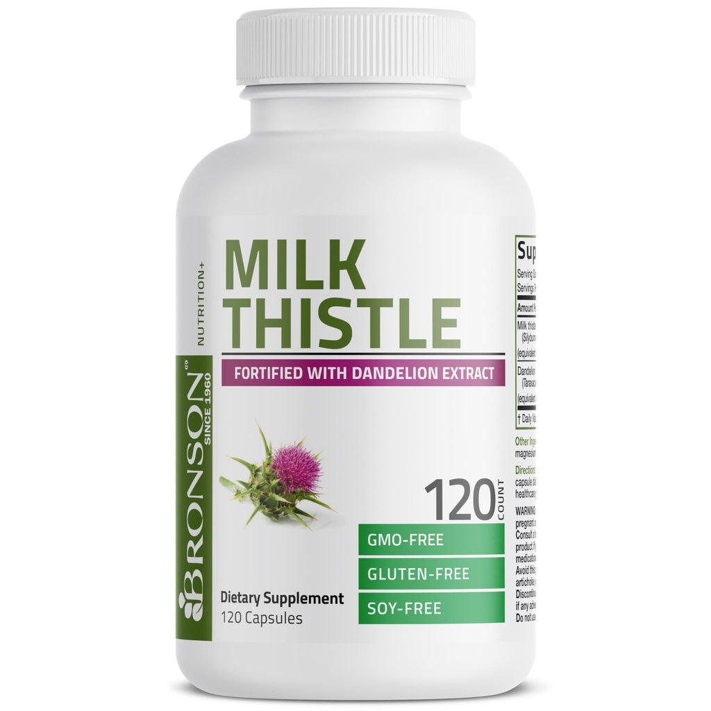 Bronson Milk Thistle Silymarin Marianum & Dandelion Extract Liver Health Support, Antioxidant Support, Detox, 120 Capsules - FENGGESTORE20