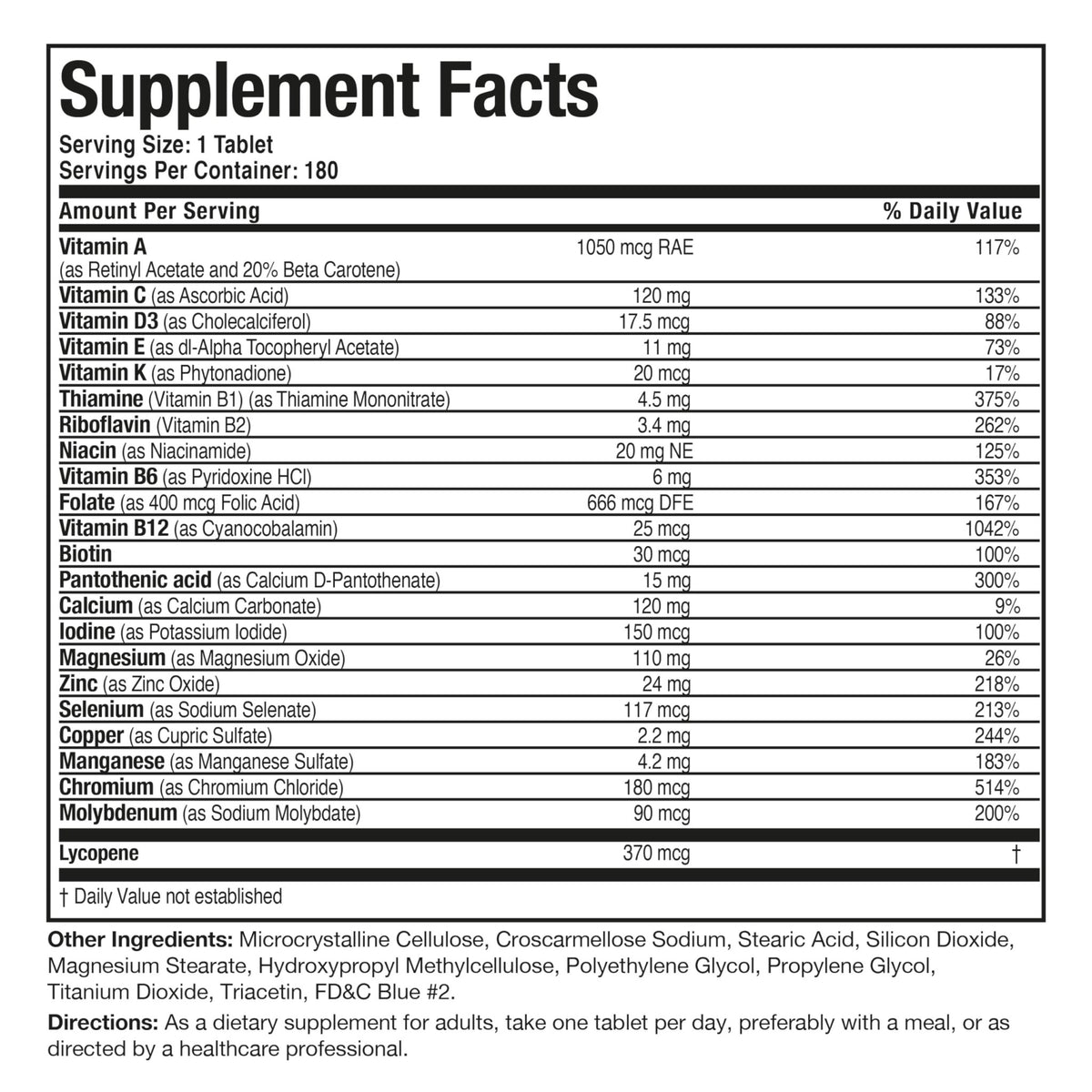 Bronson ONE Daily Mens 50+ Complete Multivitamin Multimineral, 180 Tablets - FENGGESTORE20
