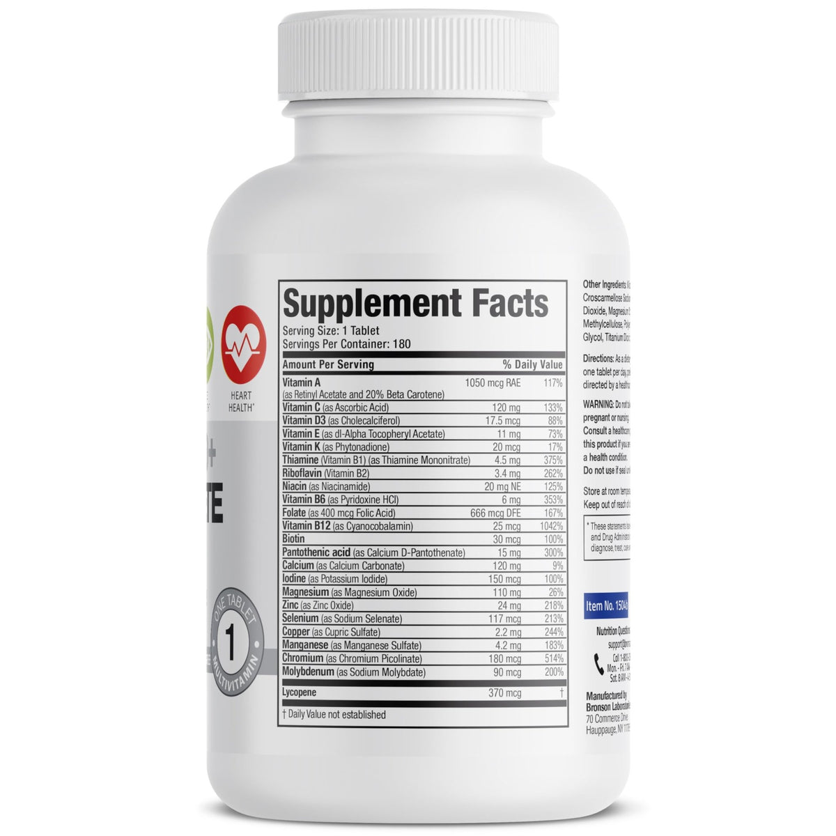 Bronson ONE Daily Mens 50+ Complete Multivitamin Multimineral, 180 Tablets - FENGGESTORE20