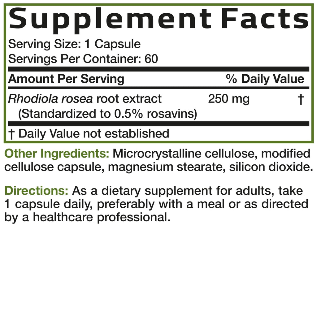 Bronson Rhodiola Rosea Vegetarian Capsules - Adaptogenic Herb - Brain, Stress & Mood Support - Non-GMO, 60 Count - FENGGESTORE20