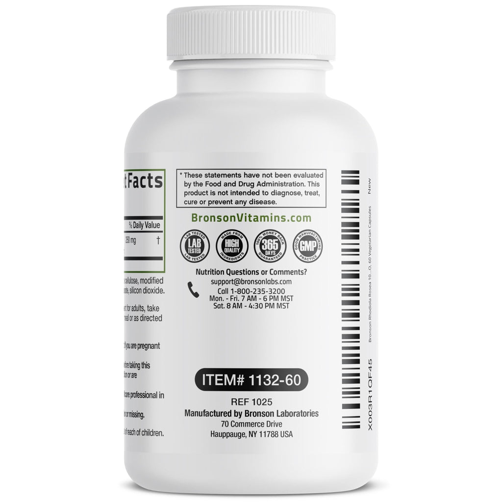 Bronson Rhodiola Rosea Vegetarian Capsules - Adaptogenic Herb - Brain, Stress & Mood Support - Non-GMO, 60 Count - FENGGESTORE20