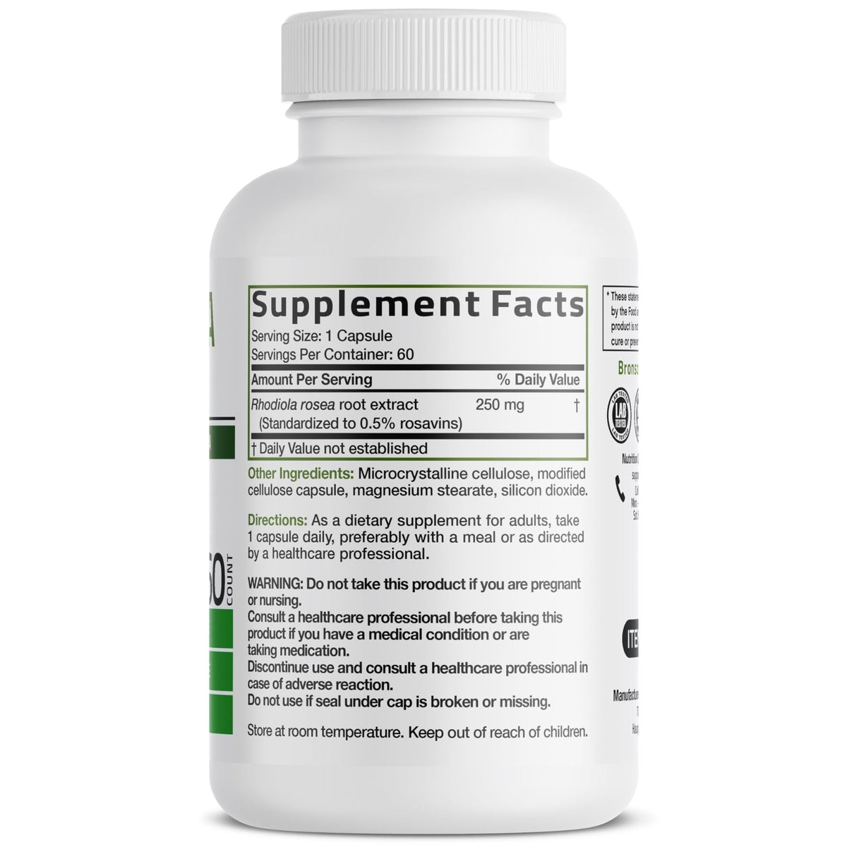 Bronson Rhodiola Rosea Vegetarian Capsules - Adaptogenic Herb - Brain, Stress & Mood Support - Non-GMO, 60 Count - FENGGESTORE20
