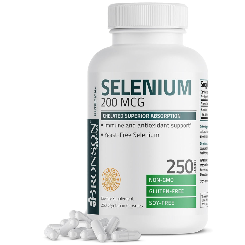 Bronson Selenium 200 mcg – Yeast Free Chelated Amino Acid Complex - Essential Trace Mineral with Superior Absorption - FENGGESTORE20