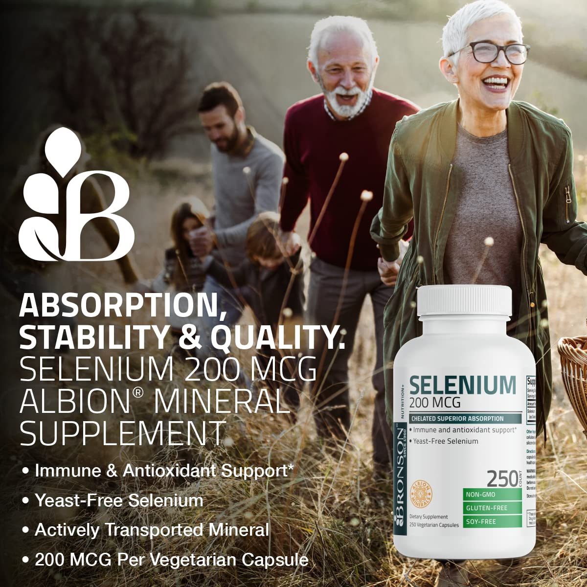 Bronson Selenium 200 mcg – Yeast Free Chelated Amino Acid Complex - Essential Trace Mineral with Superior Absorption - FENGGESTORE20