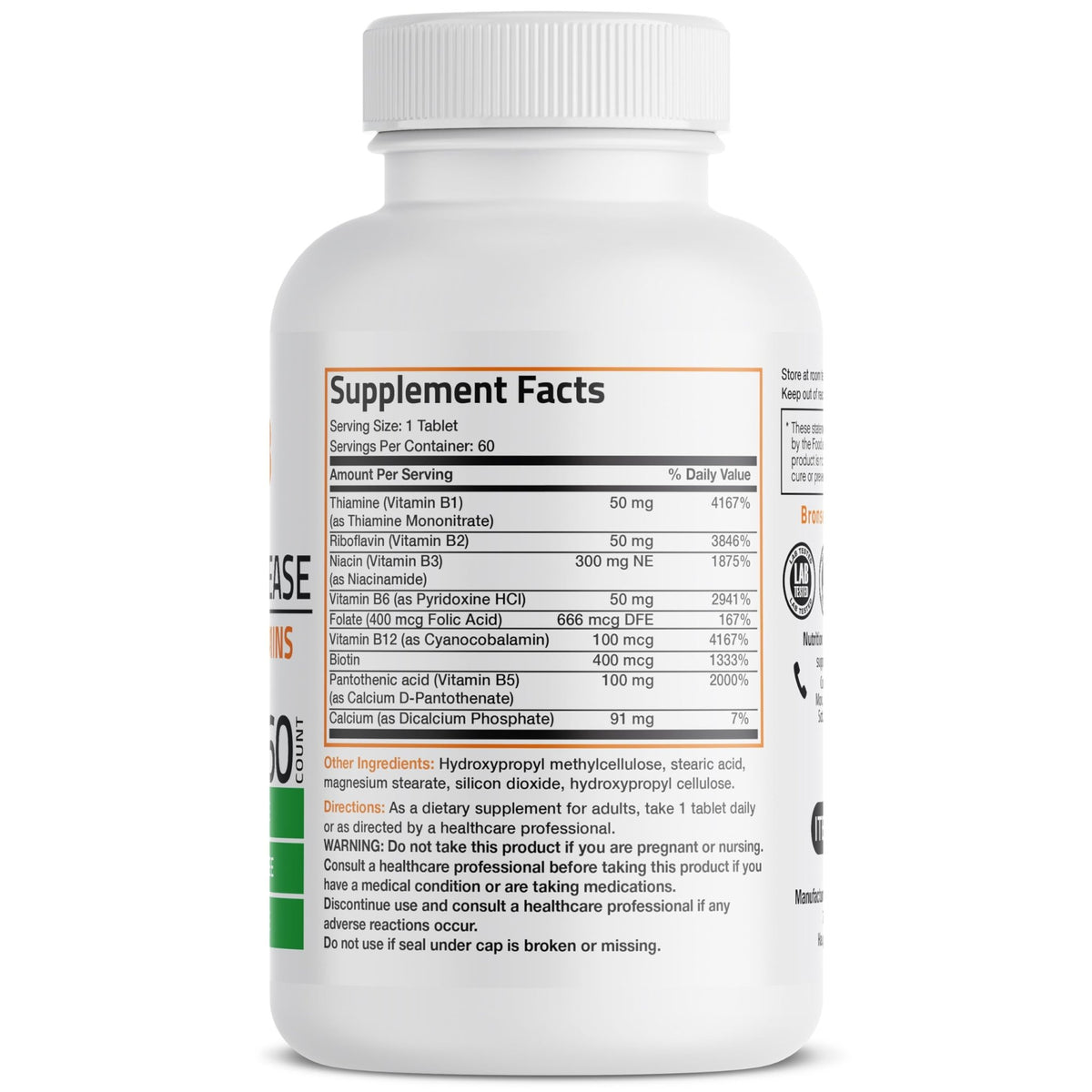 Bronson Super B Vitamin B Complex Sustained Slow Release (Vitamin B1, B2, B3, B6, B9 - Folic Acid, B12) Contains All B Vitamins 60 Tablets - FENGGESTORE20