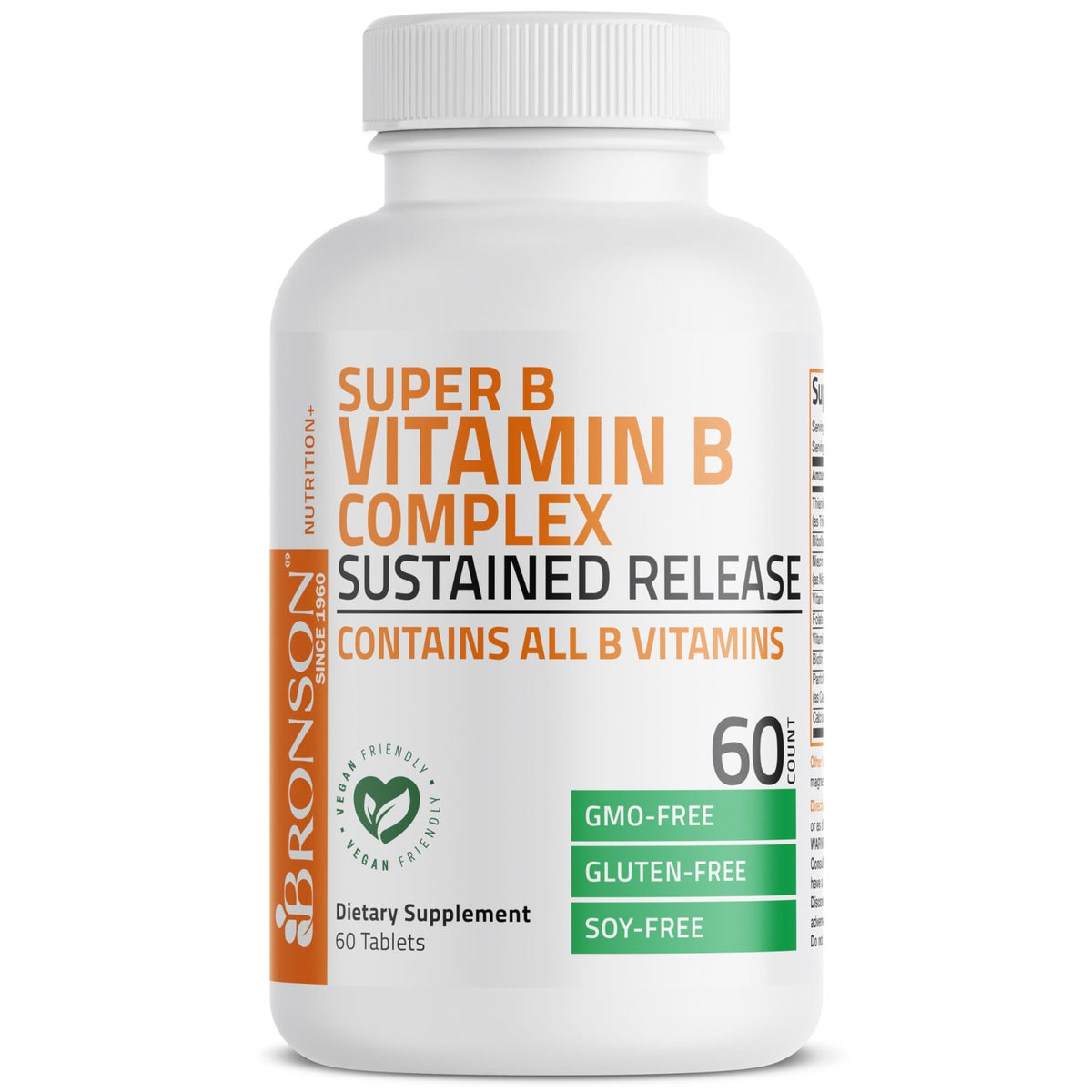 Bronson Super B Vitamin B Complex Sustained Slow Release (Vitamin B1, B2, B3, B6, B9 - Folic Acid, B12) Contains All B Vitamins 60 Tablets - FENGGESTORE20