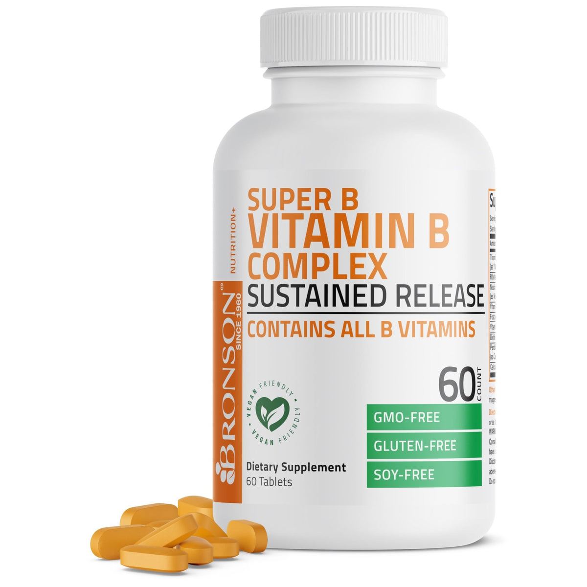Bronson Super B Vitamin B Complex Sustained Slow Release (Vitamin B1, B2, B3, B6, B9 - Folic Acid, B12) Contains All B Vitamins 60 Tablets - FENGGESTORE20
