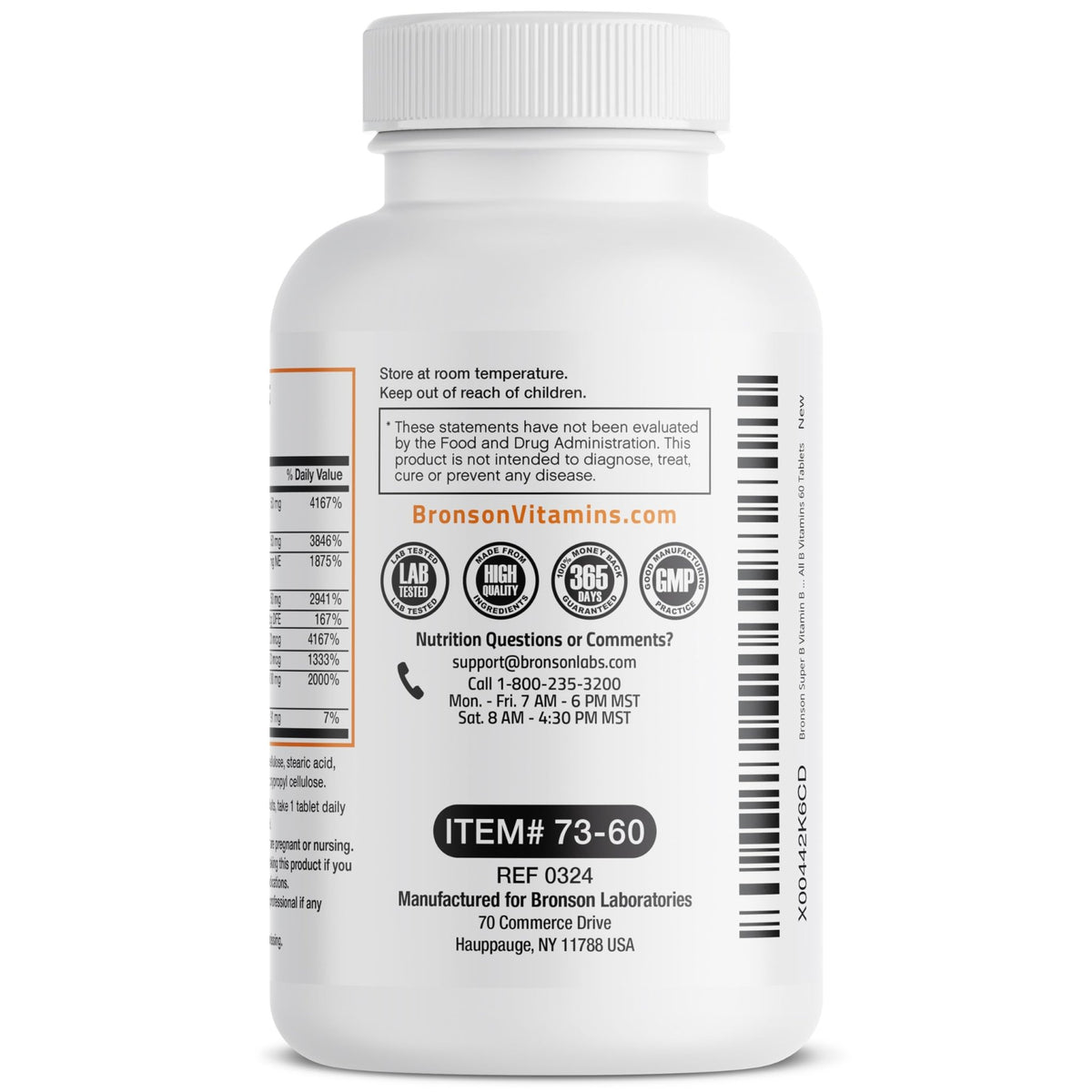 Bronson Super B Vitamin B Complex Sustained Slow Release (Vitamin B1, B2, B3, B6, B9 - Folic Acid, B12) Contains All B Vitamins 60 Tablets - FENGGESTORE20