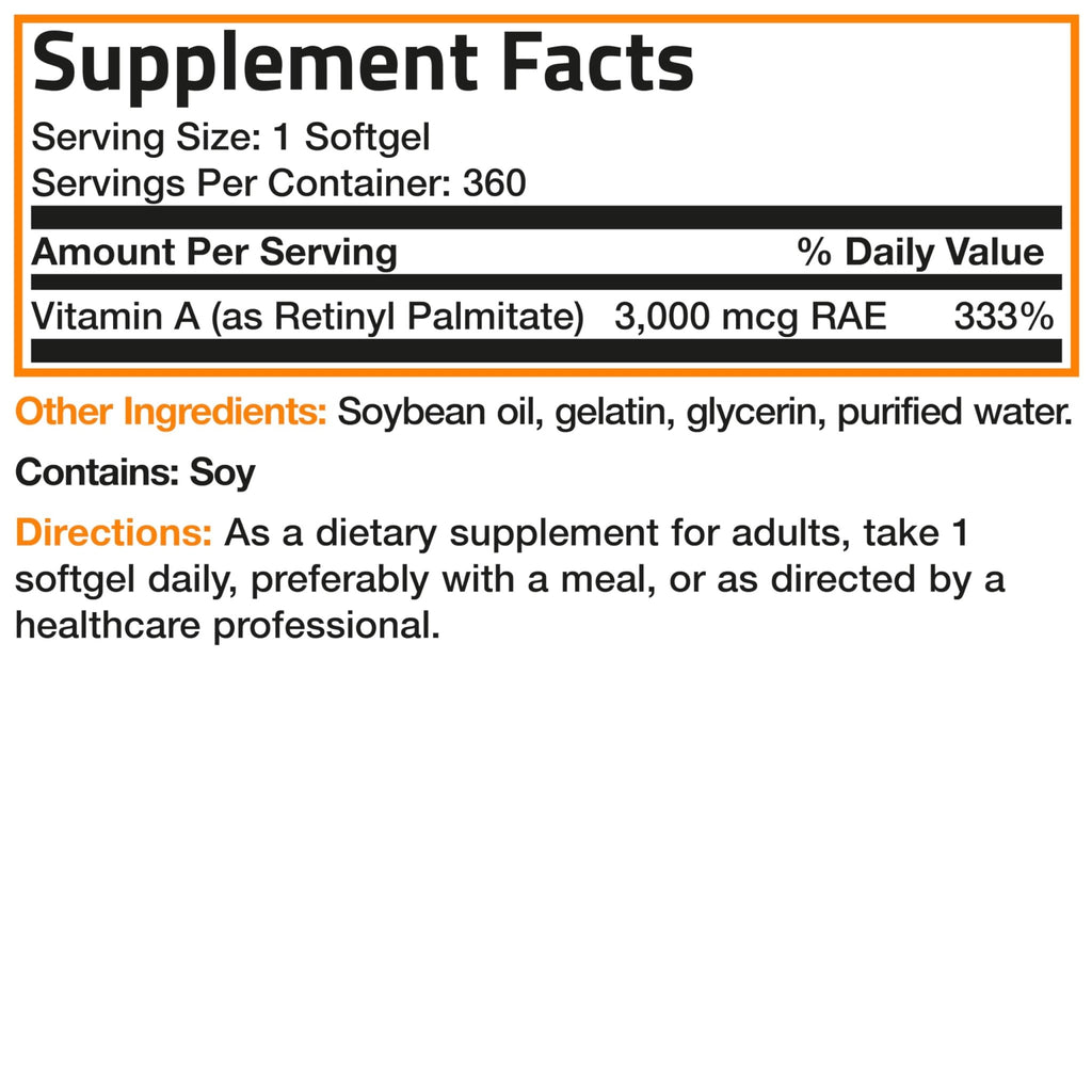 Bronson Vitamin A 10,000 IU Premium Non-GMO Formula Supports Healthy Vision & Immune System and Healthy Growth & Reproduction, 360 Softgels - FENGGESTORE20