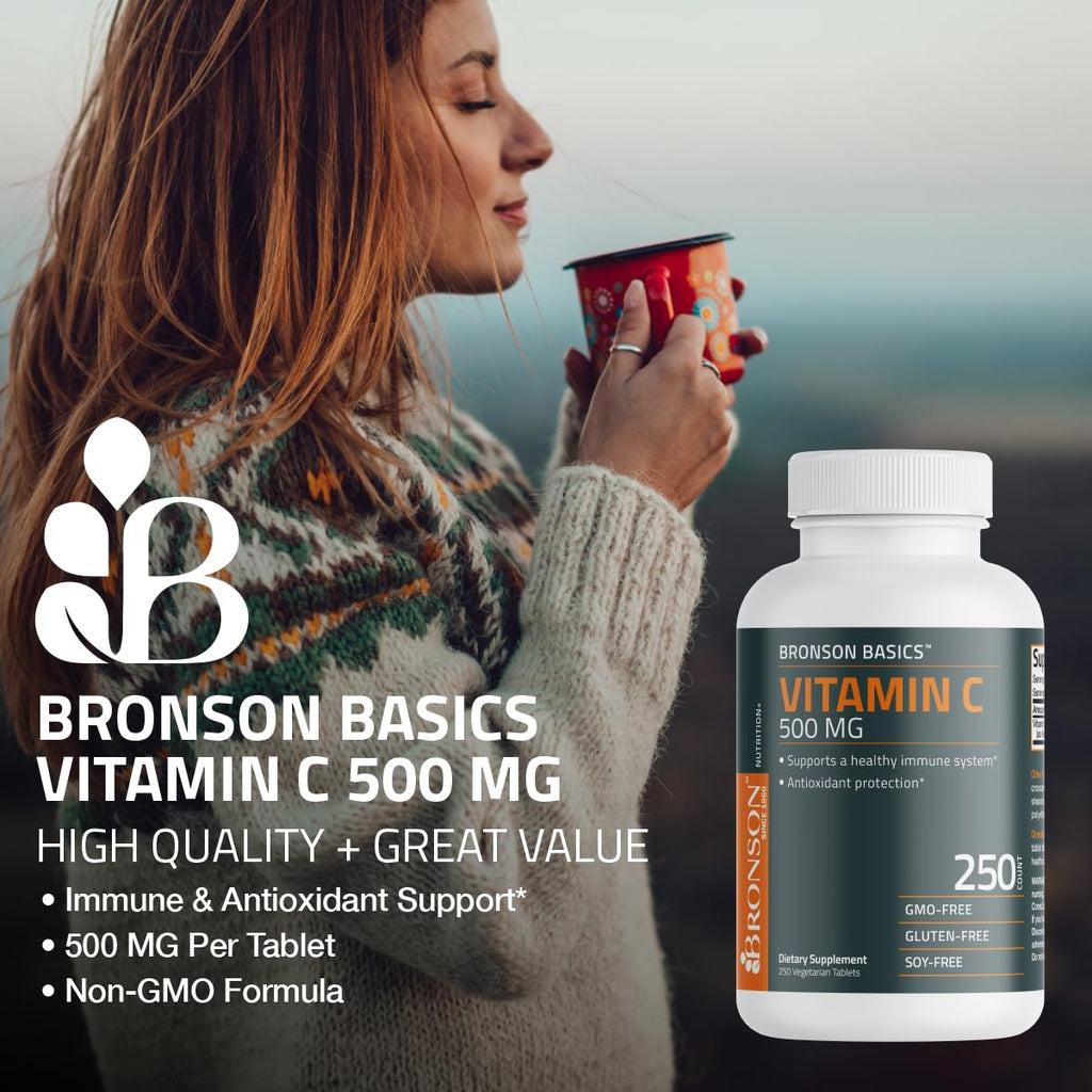 Bronson Vitamin C 500 MG Supports a Healthy Immune System & Antioxidant Protection, Non-GMO, 250 Vegetarian Tablets - FENGGESTORE20