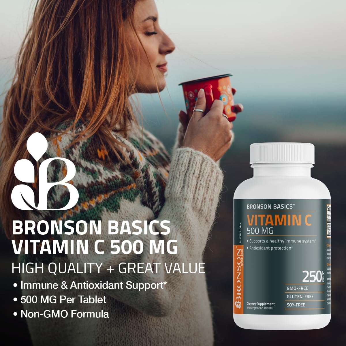 Bronson Vitamin C 500 MG Supports a Healthy Immune System & Antioxidant Protection, Non-GMO, 250 Vegetarian Tablets - FENGGESTORE20
