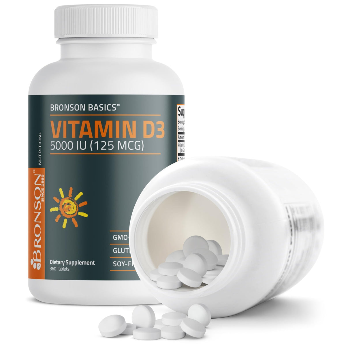 Bronson Vitamin D3 5000iu (125mcg) Healthy Muscle Function and Immune Support, Non-GMO, 360 Tablets - FENGGESTORE20