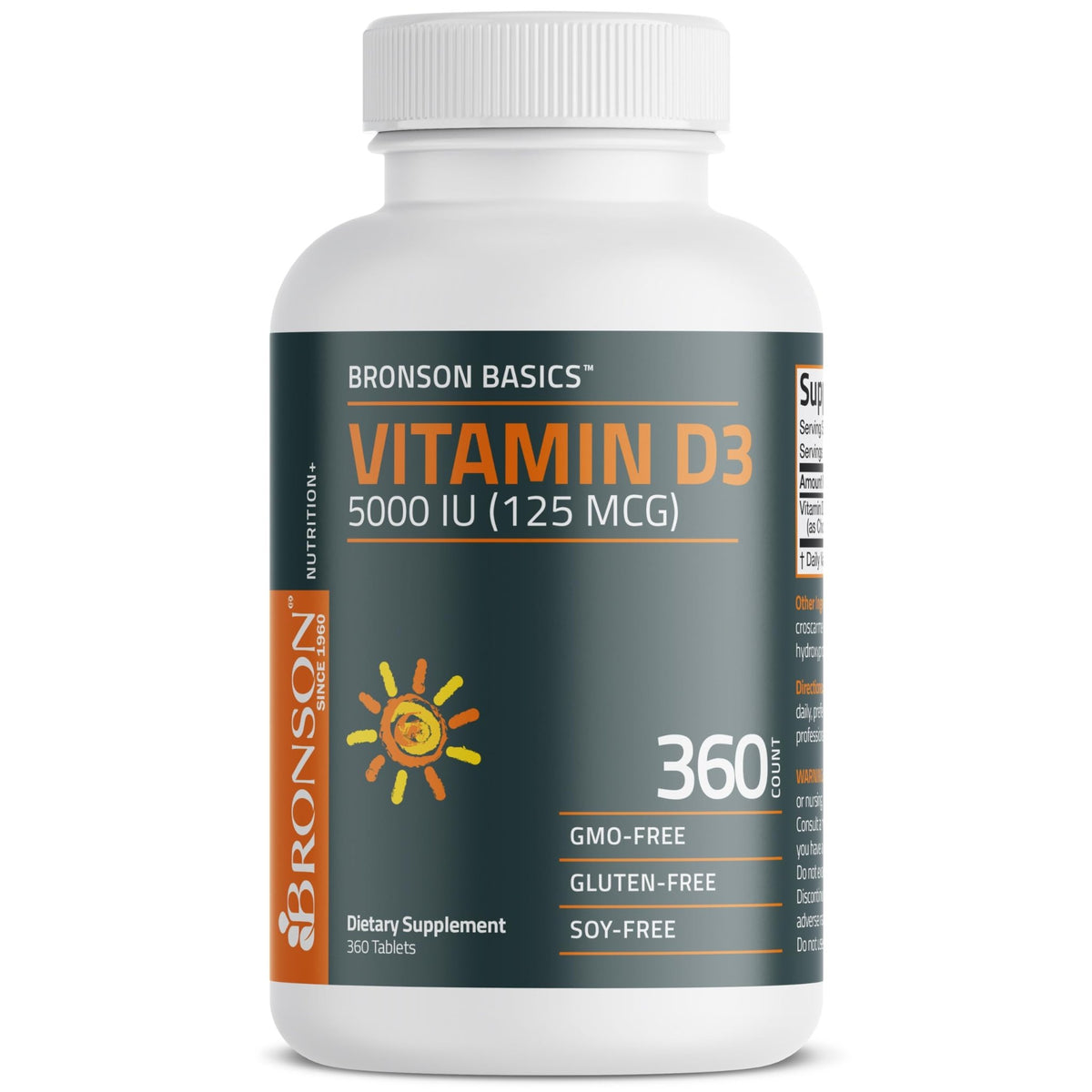 Bronson Vitamin D3 5000iu (125mcg) Healthy Muscle Function and Immune Support, Non-GMO, 360 Tablets - FENGGESTORE20