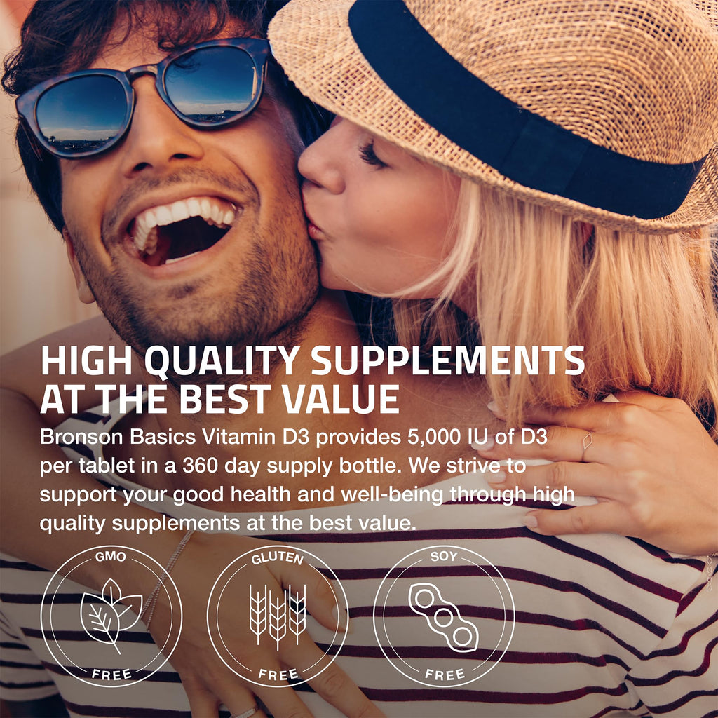 Bronson Vitamin D3 5000iu (125mcg) Healthy Muscle Function and Immune Support, Non-GMO, 360 Tablets - FENGGESTORE20