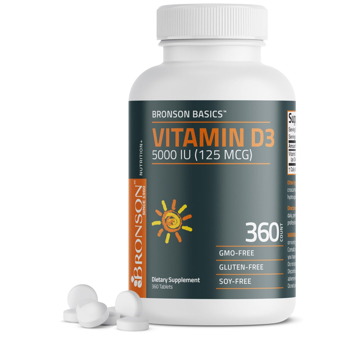 Bronson Vitamin D3 5000iu (125mcg) Healthy Muscle Function and Immune Support, Non-GMO, 360 Tablets - FENGGESTORE20