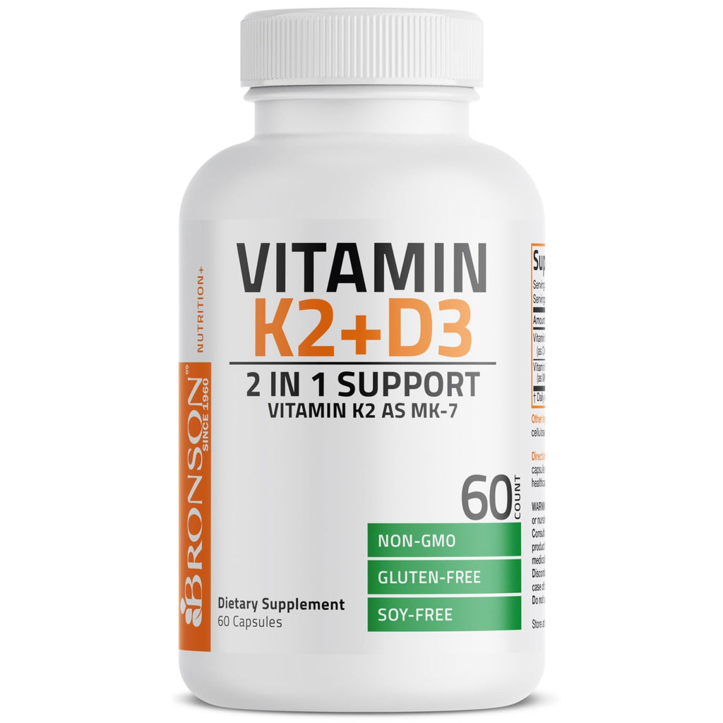 Bronson Vitamin K2 D3 (MK7) Supplement Non-GMO Formula Vitamin D3 5000IU (125 mcg) & 90 mcg K2 MK-7 - FENGGESTORE20