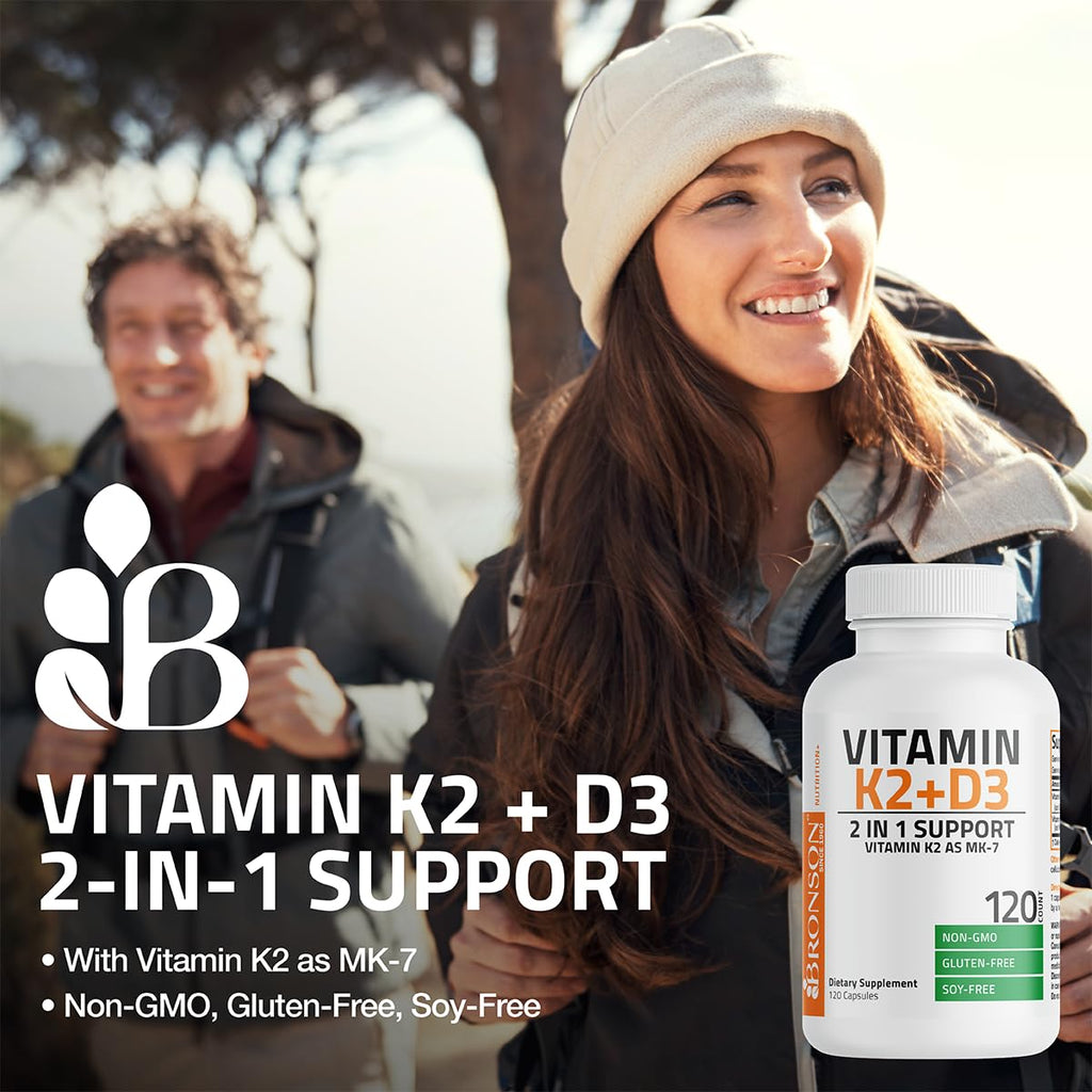 Bronson Vitamin K2 D3 (MK7) Supplement Non-GMO Formula Vitamin D3 5000IU (125 mcg) & 90 mcg K2 MK-7 - FENGGESTORE20