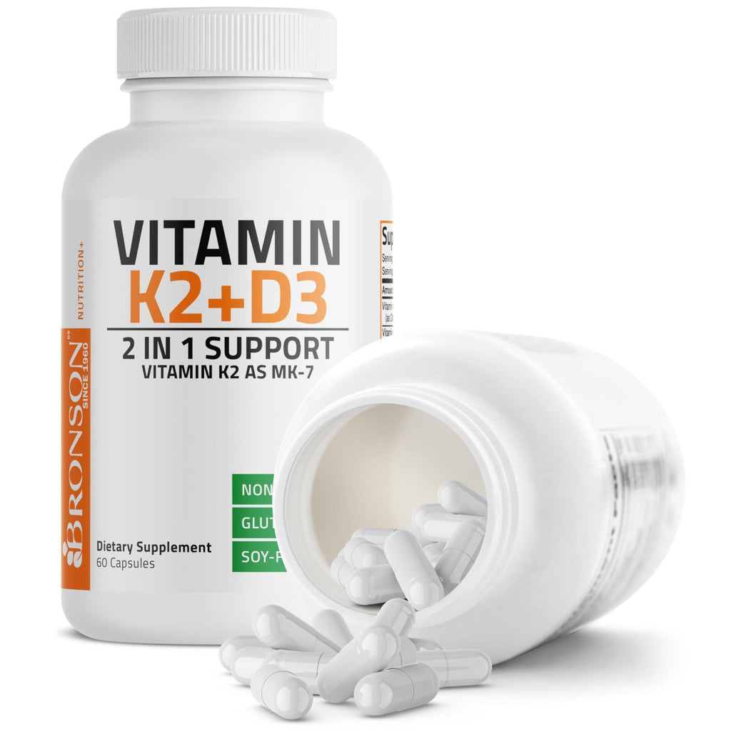 Bronson Vitamin K2 D3 (MK7) Supplement Non-GMO Formula Vitamin D3 5000IU (125 mcg) & 90 mcg K2 MK-7 - FENGGESTORE20