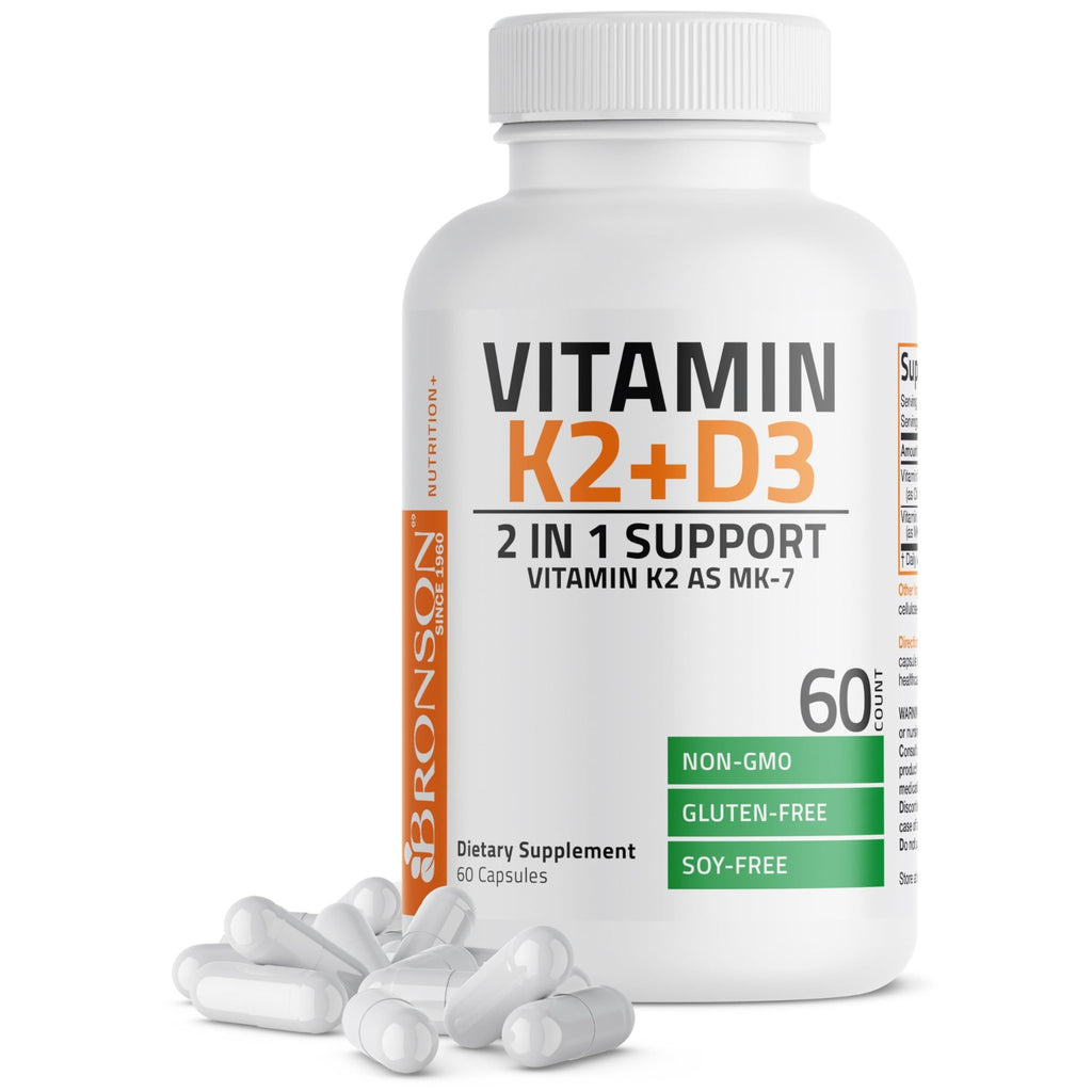 Bronson Vitamin K2 D3 (MK7) Supplement Non-GMO Formula Vitamin D3 5000IU (125 mcg) & 90 mcg K2 MK-7 - FENGGESTORE20