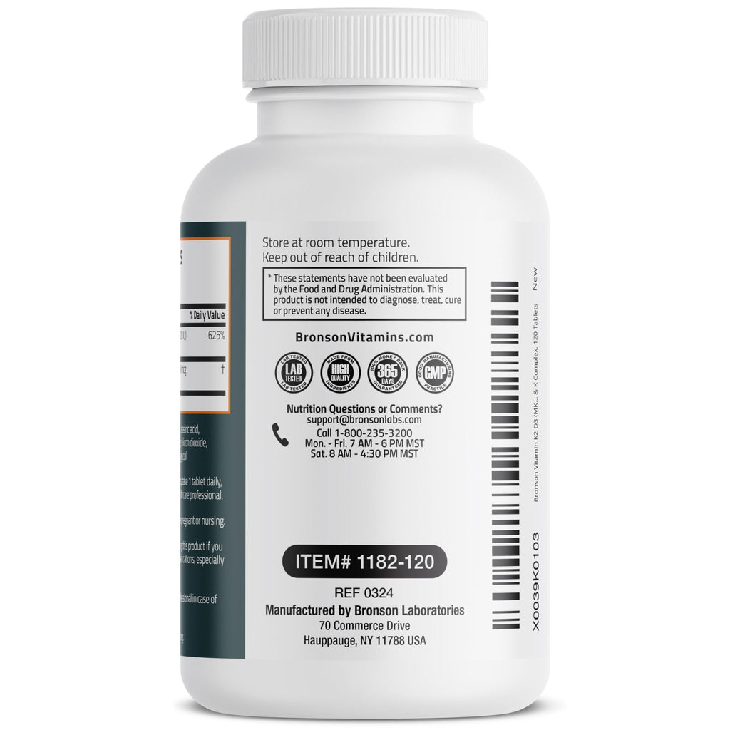 Bronson Vitamin K2 D3 (MK7) Supplement Non-GMO Formula Vitamin D3 5000IU (125 mcg) & 90 mcg K2 MK-7, Easy to Swallow D - FENGGESTORE20