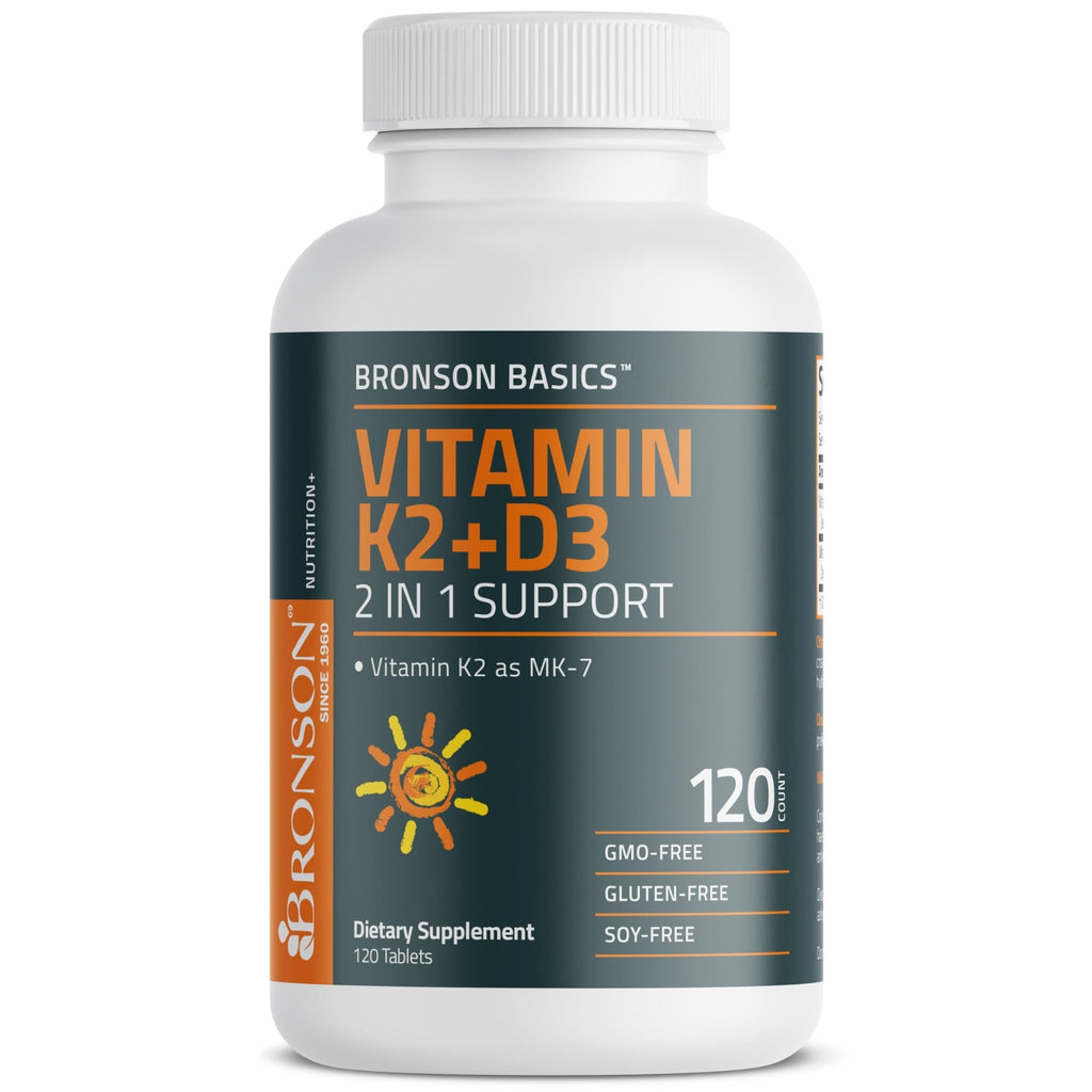 Bronson Vitamin K2 D3 (MK7) Supplement Non-GMO Formula Vitamin D3 5000IU (125 mcg) & 90 mcg K2 MK-7, Easy to Swallow D - FENGGESTORE20