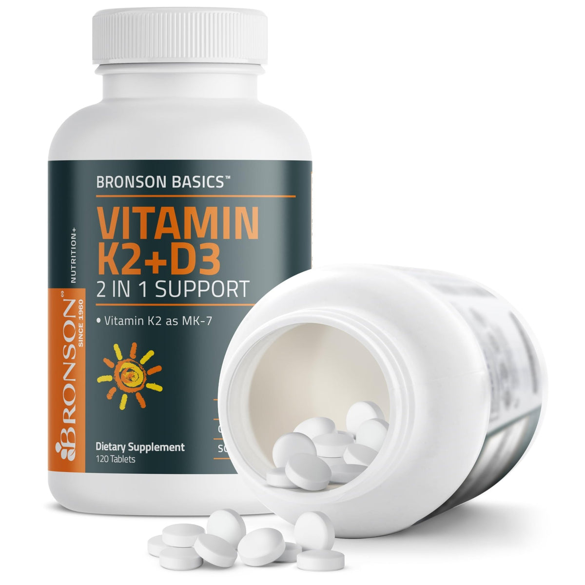 Bronson Vitamin K2 D3 (MK7) Supplement Non-GMO Formula Vitamin D3 5000IU (125 mcg) & 90 mcg K2 MK-7, Easy to Swallow D - FENGGESTORE20