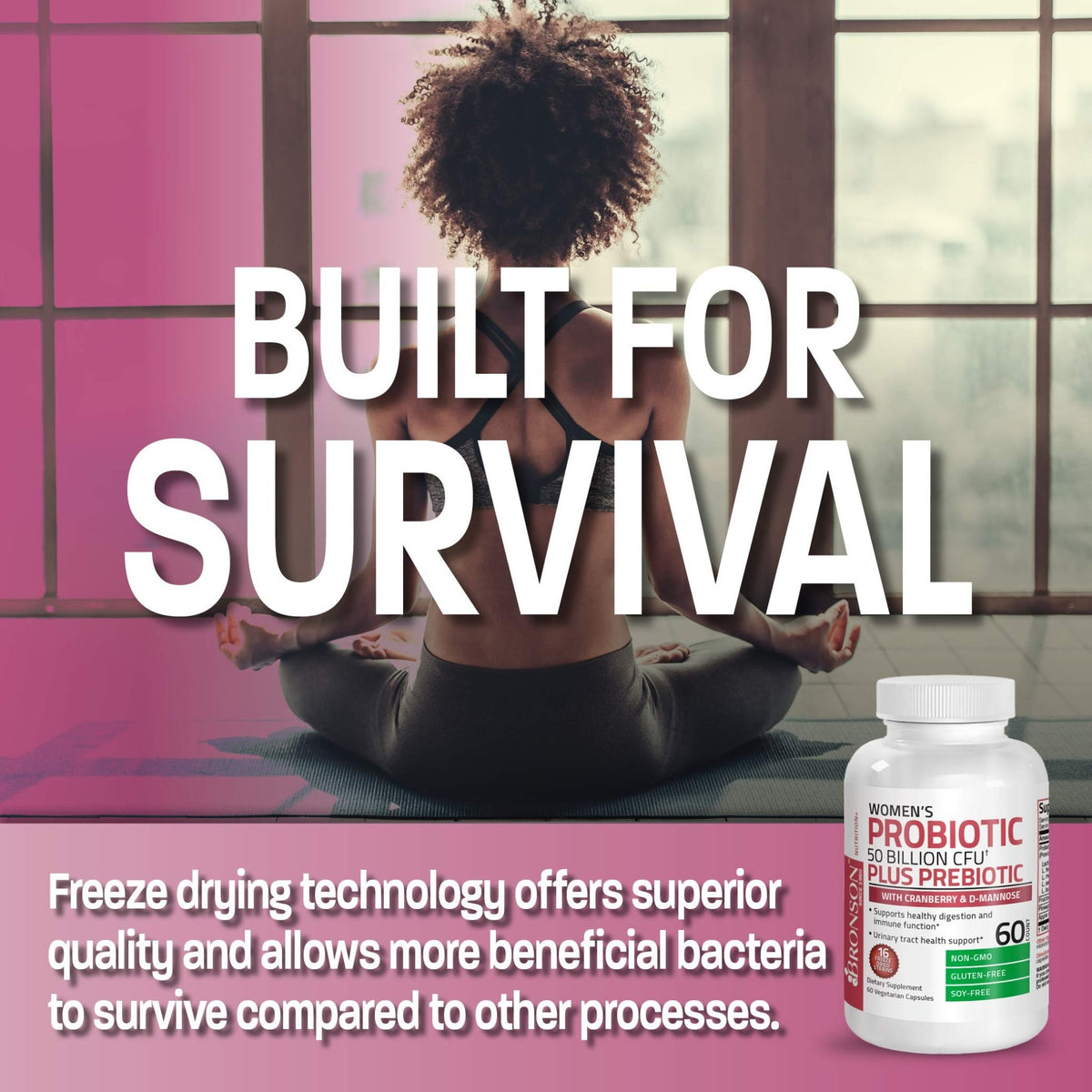 Bronson Women's Probiotic 50 Billion CFU + Prebiotic with Cranberry & D-Mannose – Vaginal Health, Healthy Digestion, Immune Function and Urinary Tract Support, Non-GMO, 60 Vegetarian Capsules - FENGGESTORE20