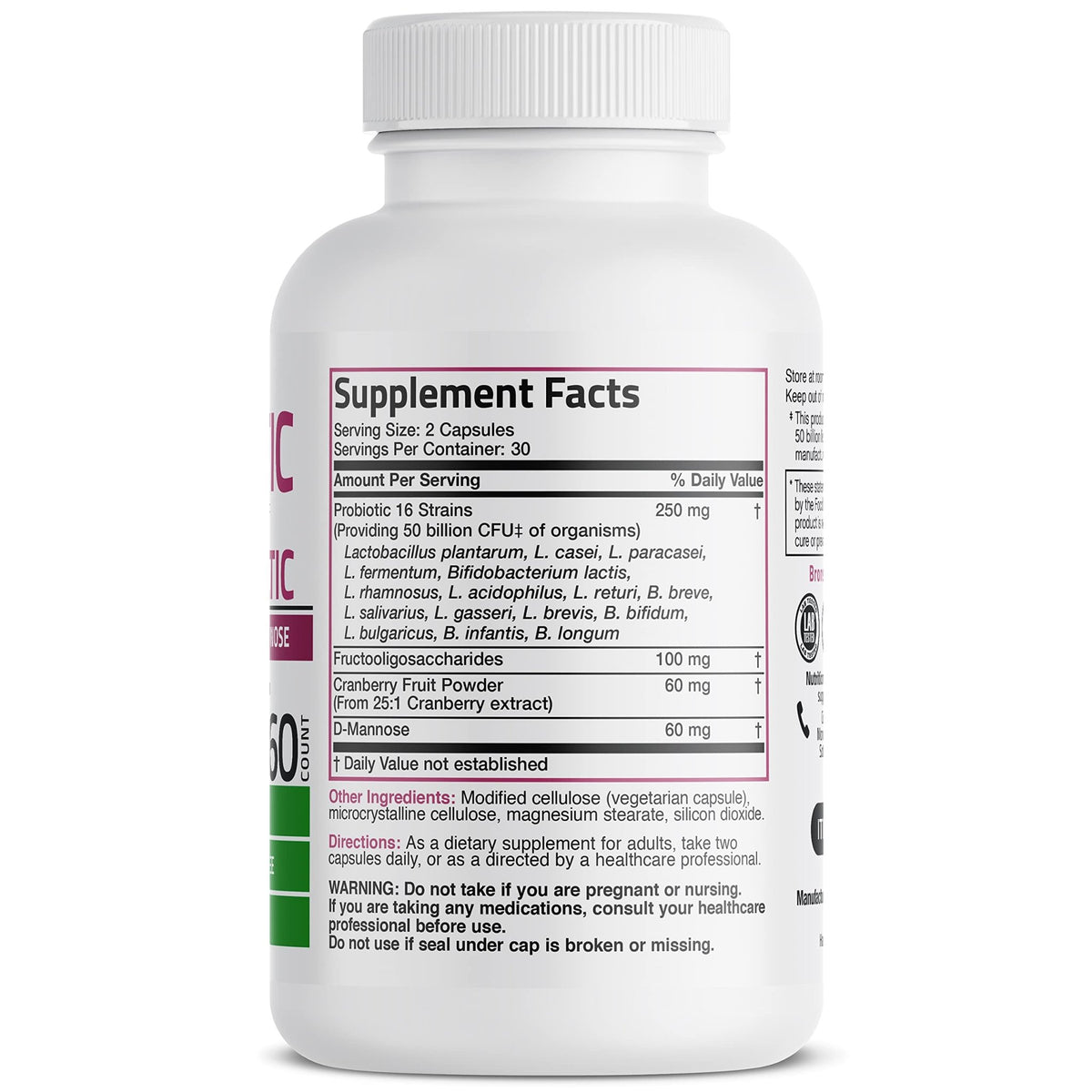 Bronson Women's Probiotic 50 Billion CFU + Prebiotic with Cranberry & D-Mannose – Vaginal Health, Healthy Digestion, Immune Function and Urinary Tract Support, Non-GMO, 60 Vegetarian Capsules - FENGGESTORE20