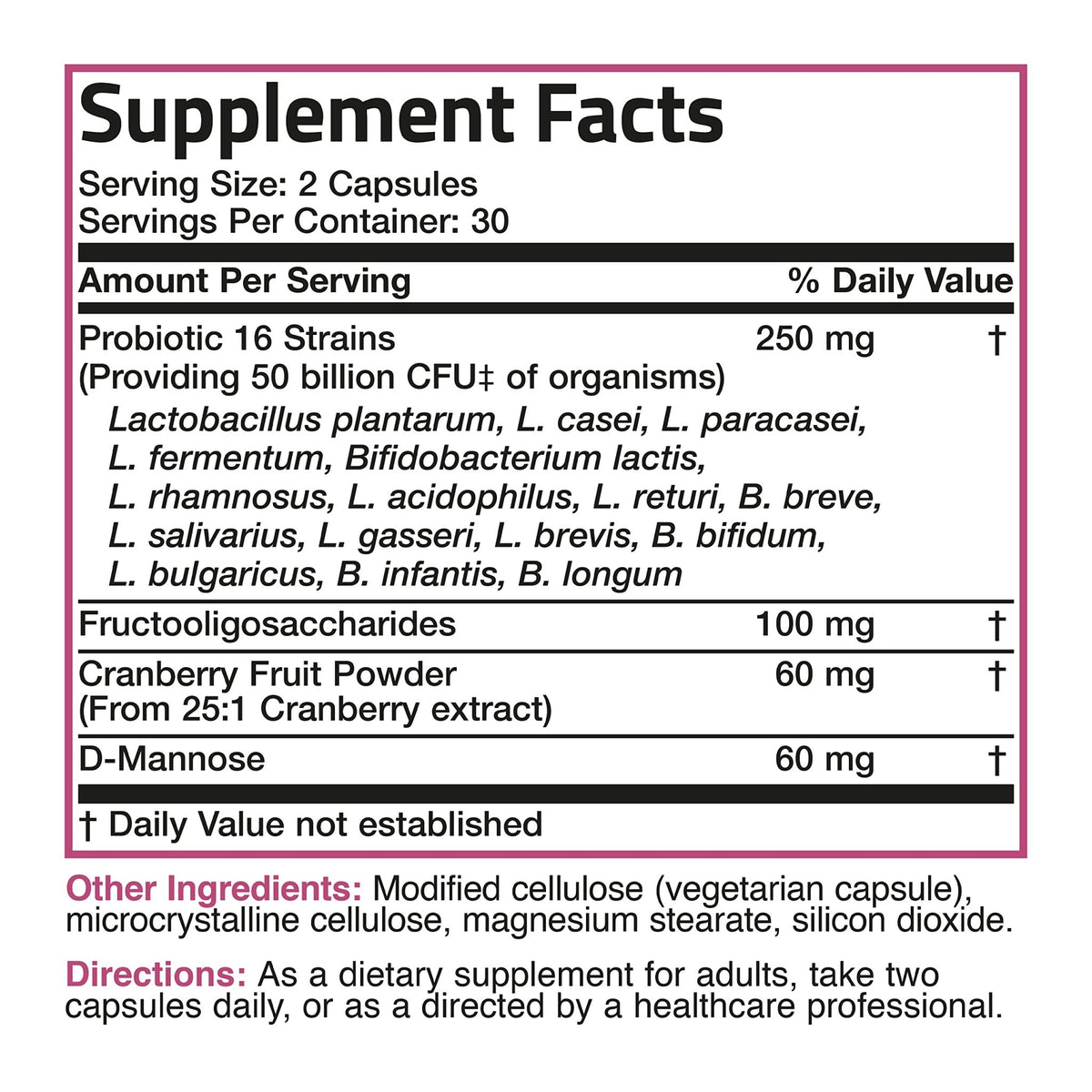 Bronson Women's Probiotic 50 Billion CFU + Prebiotic with Cranberry & D-Mannose – Vaginal Health, Healthy Digestion, Immune Function and Urinary Tract Support, Non-GMO, 60 Vegetarian Capsules - FENGGESTORE20