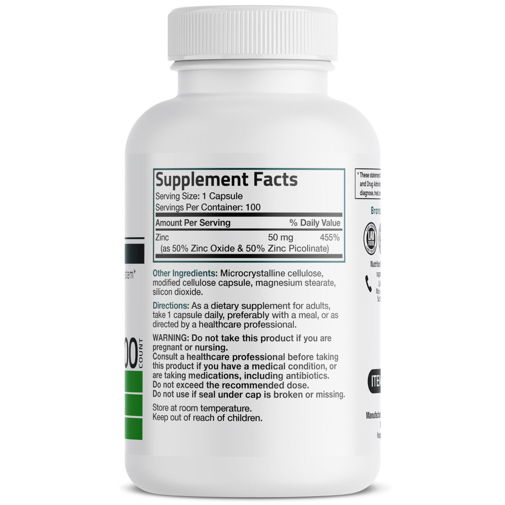 Bronson Zinc 50mg Complex High Potency Immune Support Supplement & Antioxidant and Skin Health - FENGGESTORE20