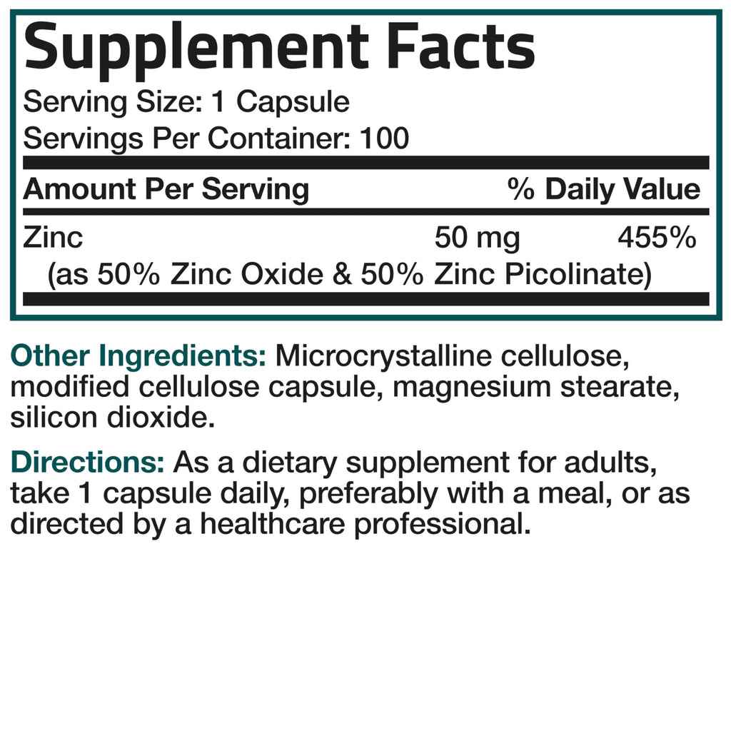 Bronson Zinc 50mg Complex High Potency Immune Support Supplement & Antioxidant and Skin Health - FENGGESTORE20