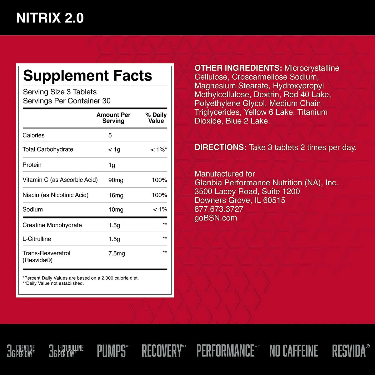BSN NITRIX 2.0, Workout Supplement, Nitric Oxide Precursors, 3g Creatine, 3g L Citrulline, L-Citrulline, Supports Workout Performance, Pumps, Muscle Recovery - FENGGESTORE20
