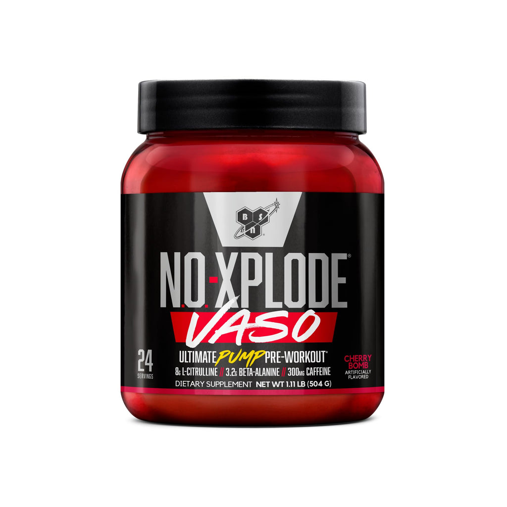 BSN N.O.-XPLODE Vaso Pre Workout Powder with 8g of L-Citrulline and 3.2g Beta-Alanine and Energy, Flavor: Cherry Bomb, 24 Servings - FENGGESTORE20