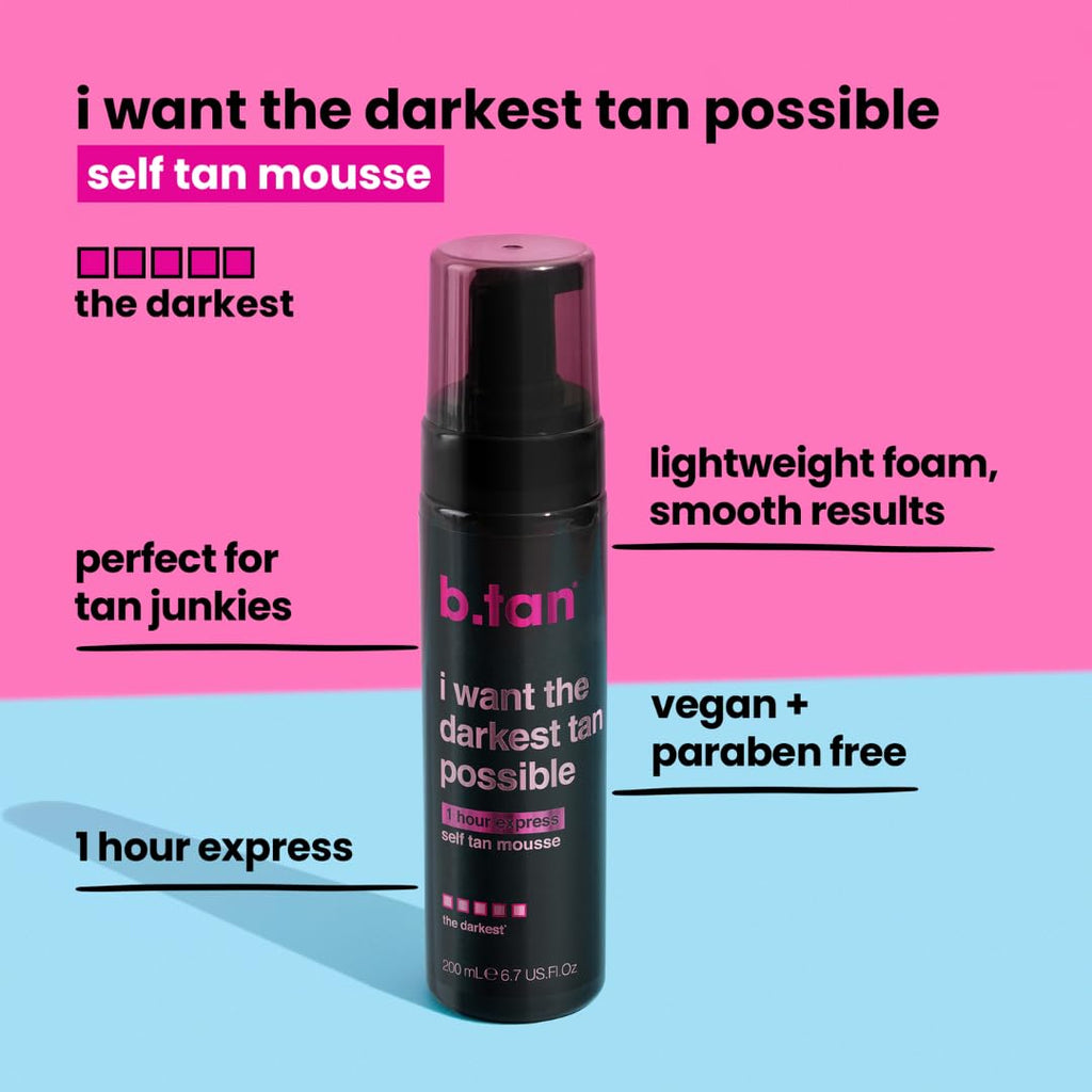 b.tan Ultra Dark Self Tanner Mousse | I Want The Darkest Tan Possible - Fast, 1 Hour Express - FENGGESTORE20